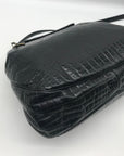 Sharif Vintage Black Croc Embossed Leather Studded Crossbody