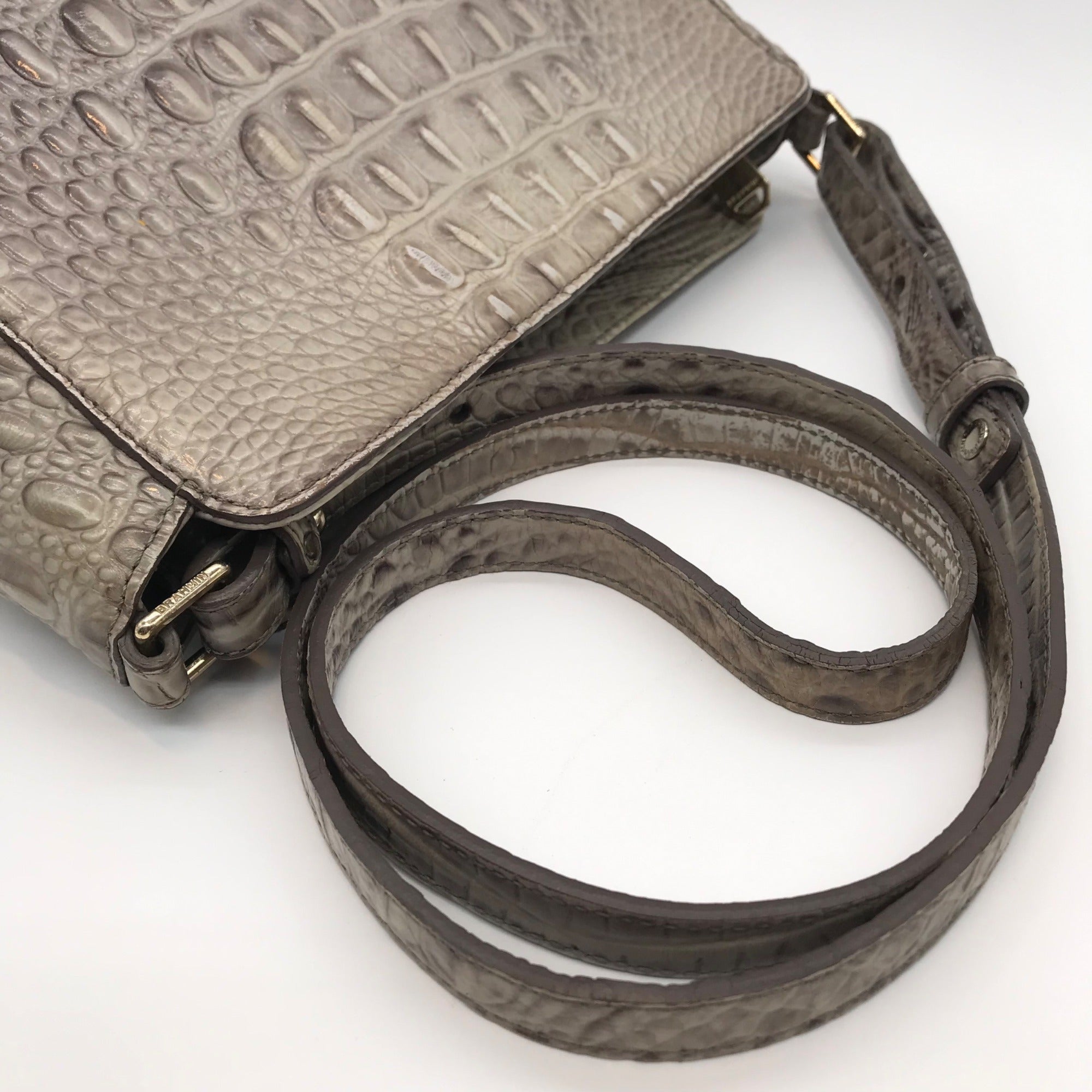 Brahmin Sand Dune Croc Embossed Leather Carrie Crossbody  Bag