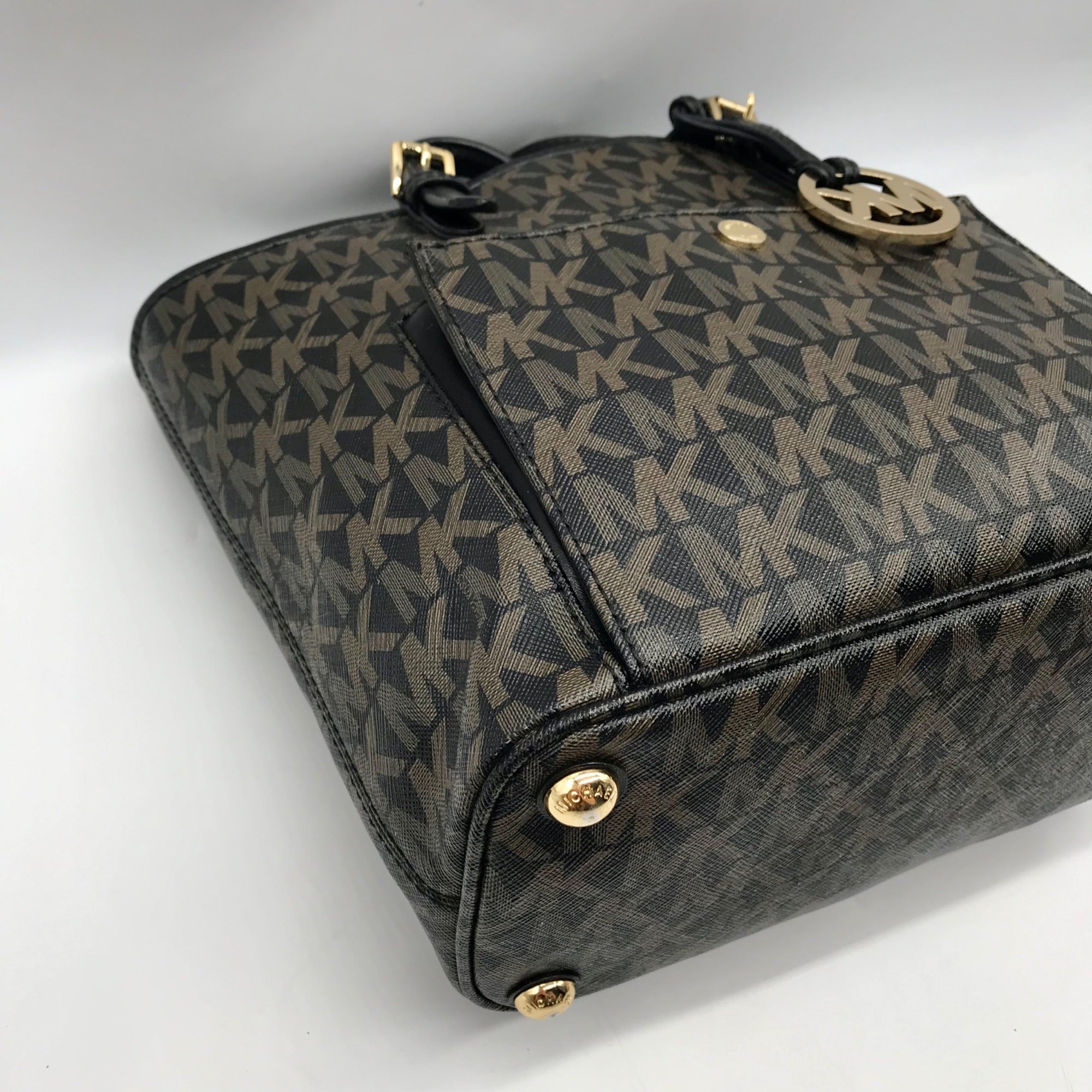 Michael Kors Brown Monogram Leather Carmen Shoulder Bag