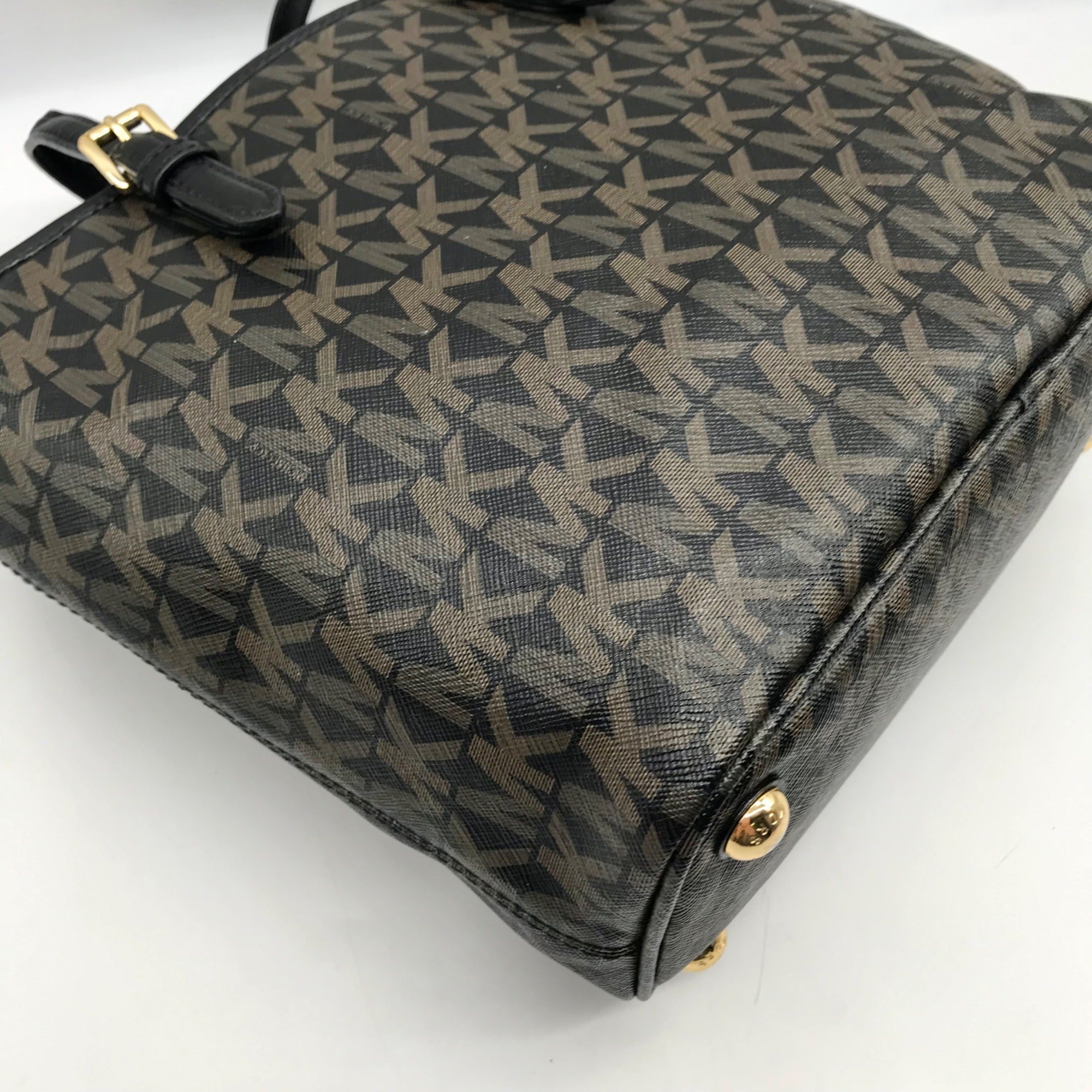 Michael Kors Brown Monogram Leather Carmen Shoulder Bag