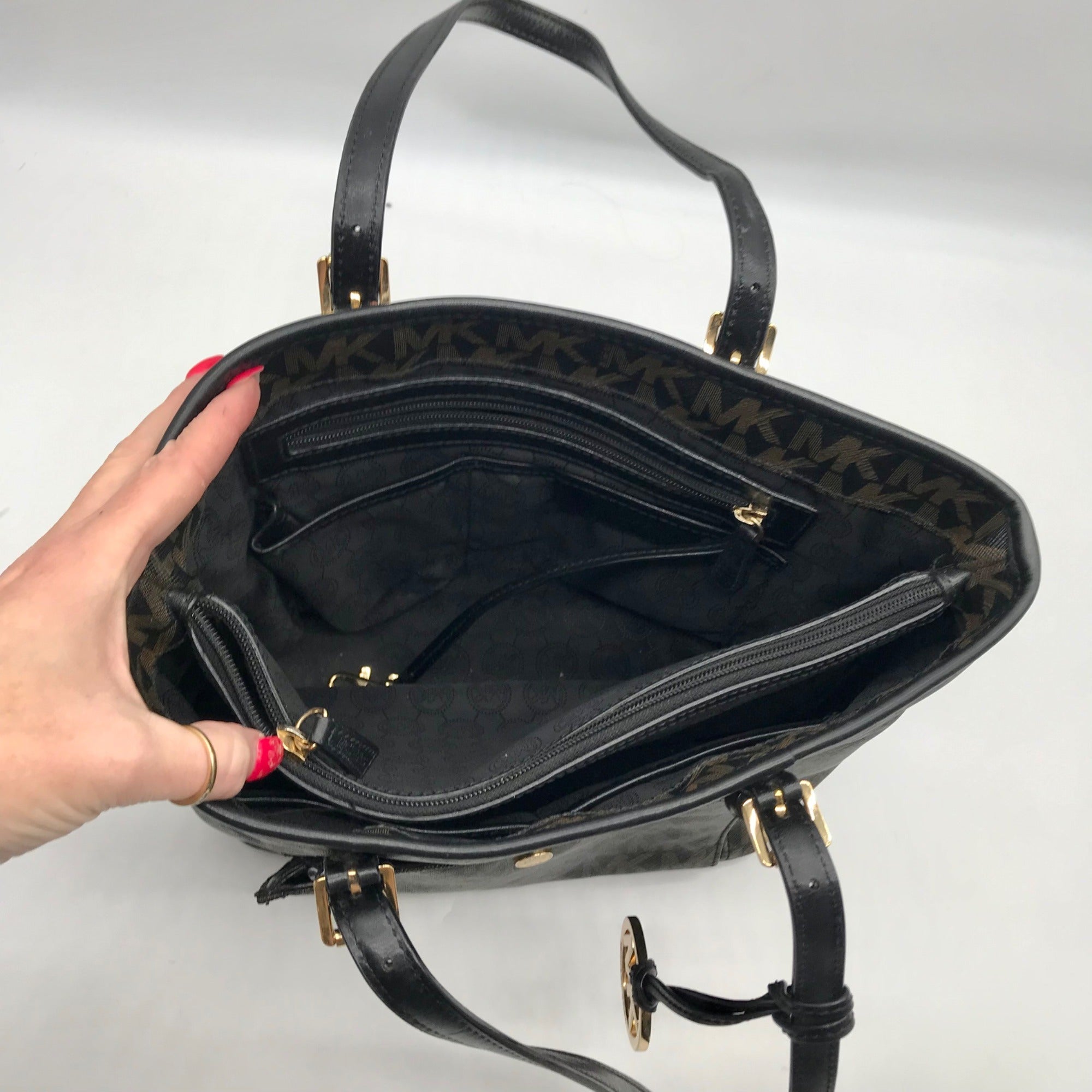 Michael Kors Brown Monogram Leather Carmen Shoulder Bag