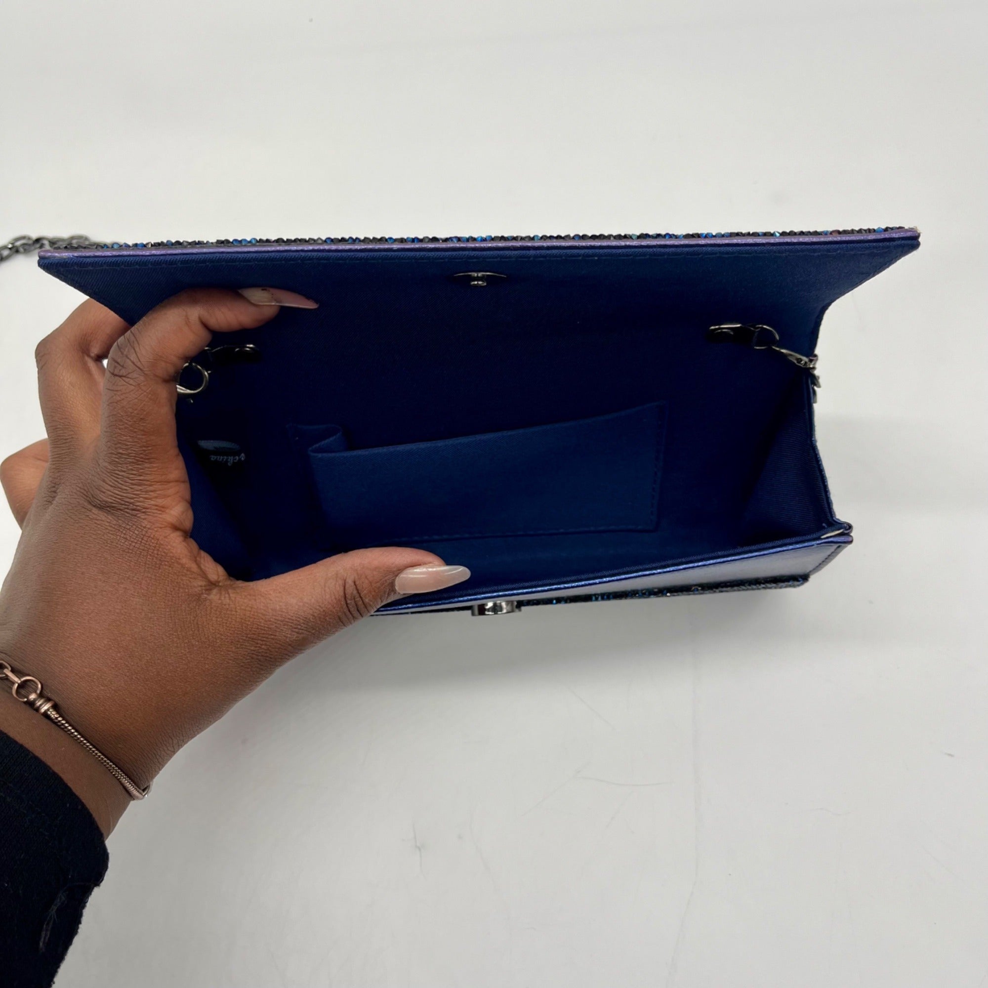 MMS Brands Blue Glitter Fabric Clutch Bag