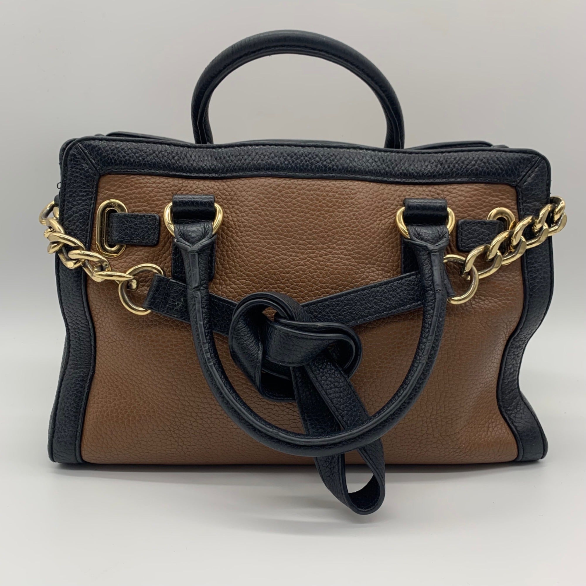 Michael Kors Hamilton Frame Black &amp; Brown Satchel Bag