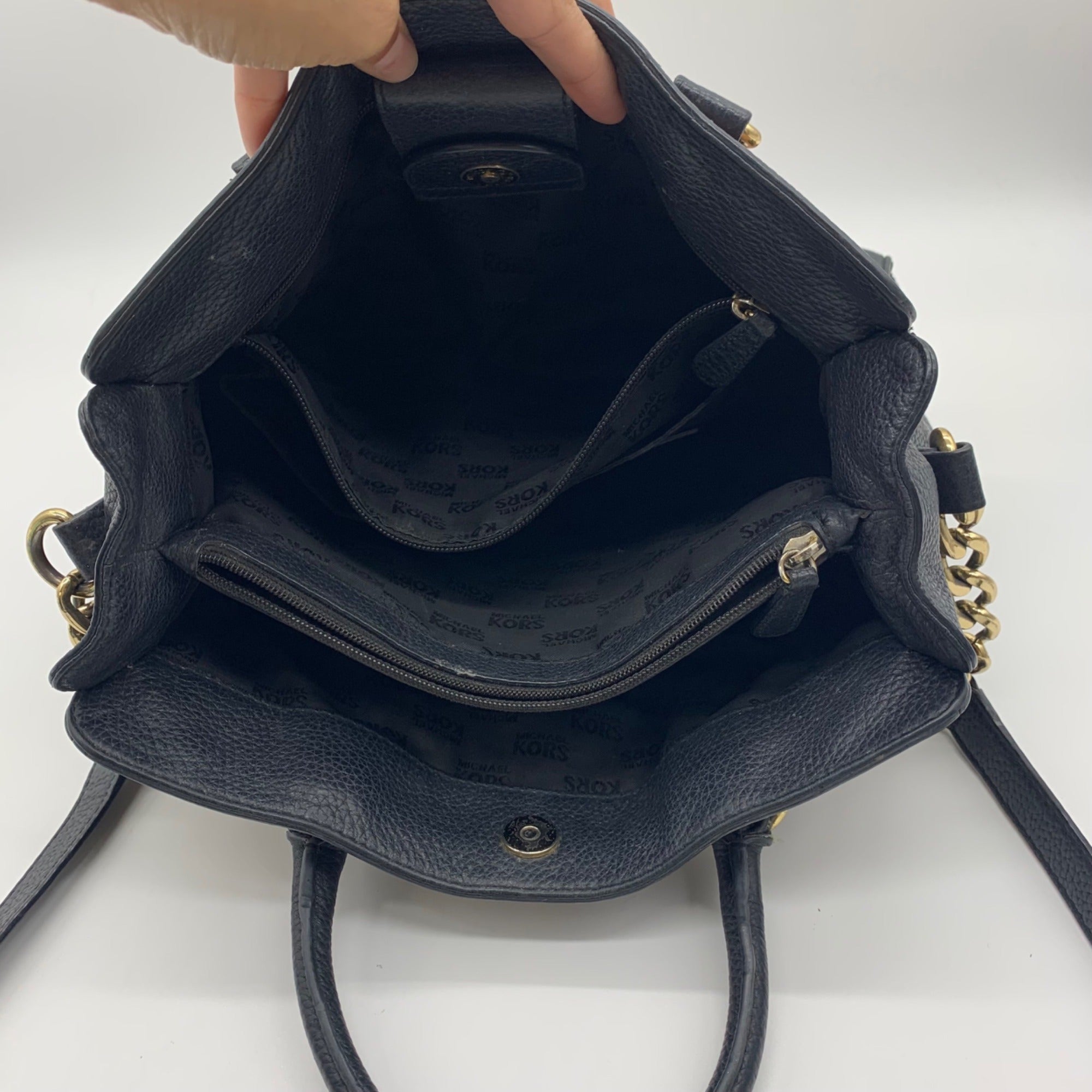 Michael Kors Hamilton Frame Black &amp; Brown Satchel Bag