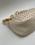 MMS Brands Cream Leather Studded Crescent Shoulder Bag