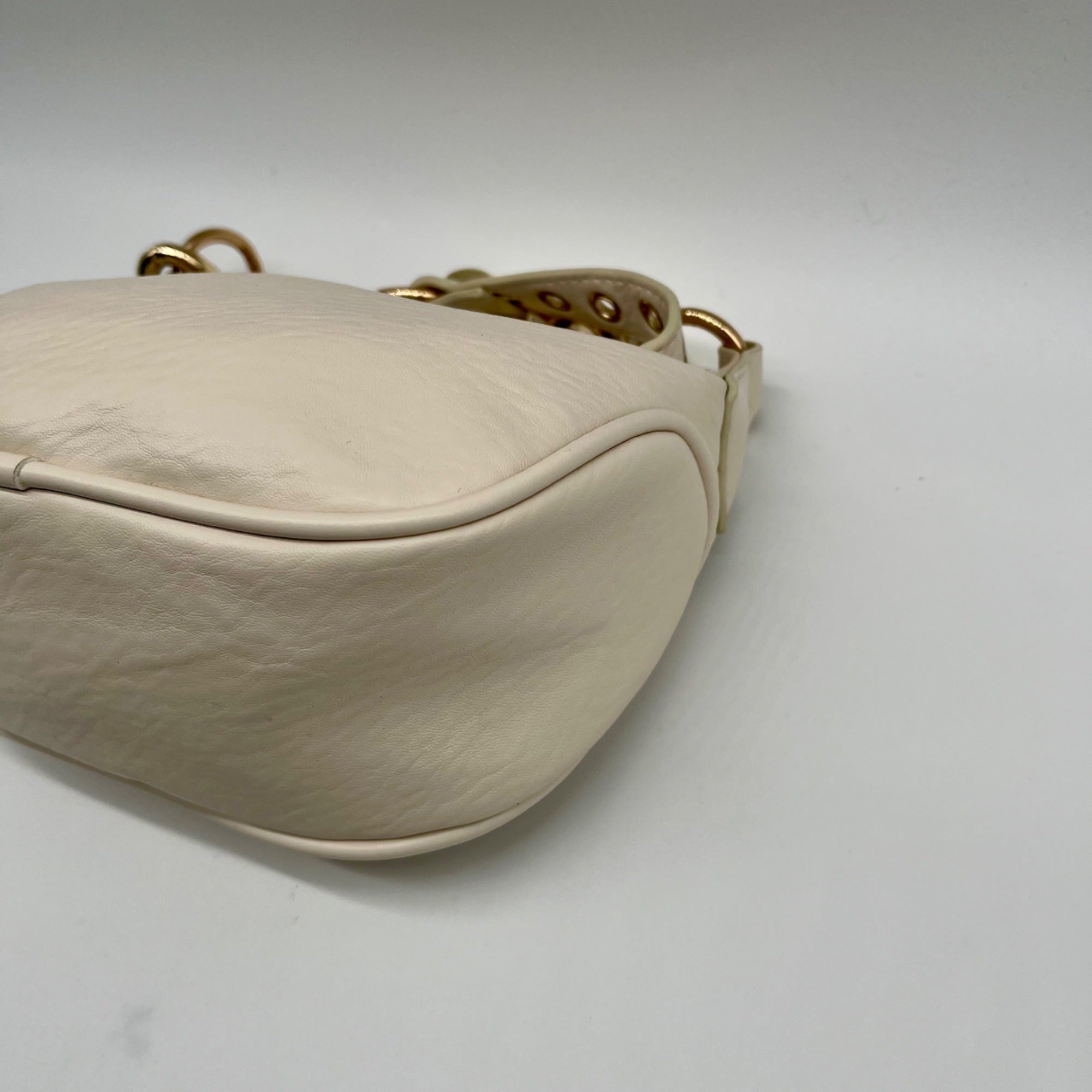 MMS Brands Cream Leather Studded Crescent Shoulder Bag