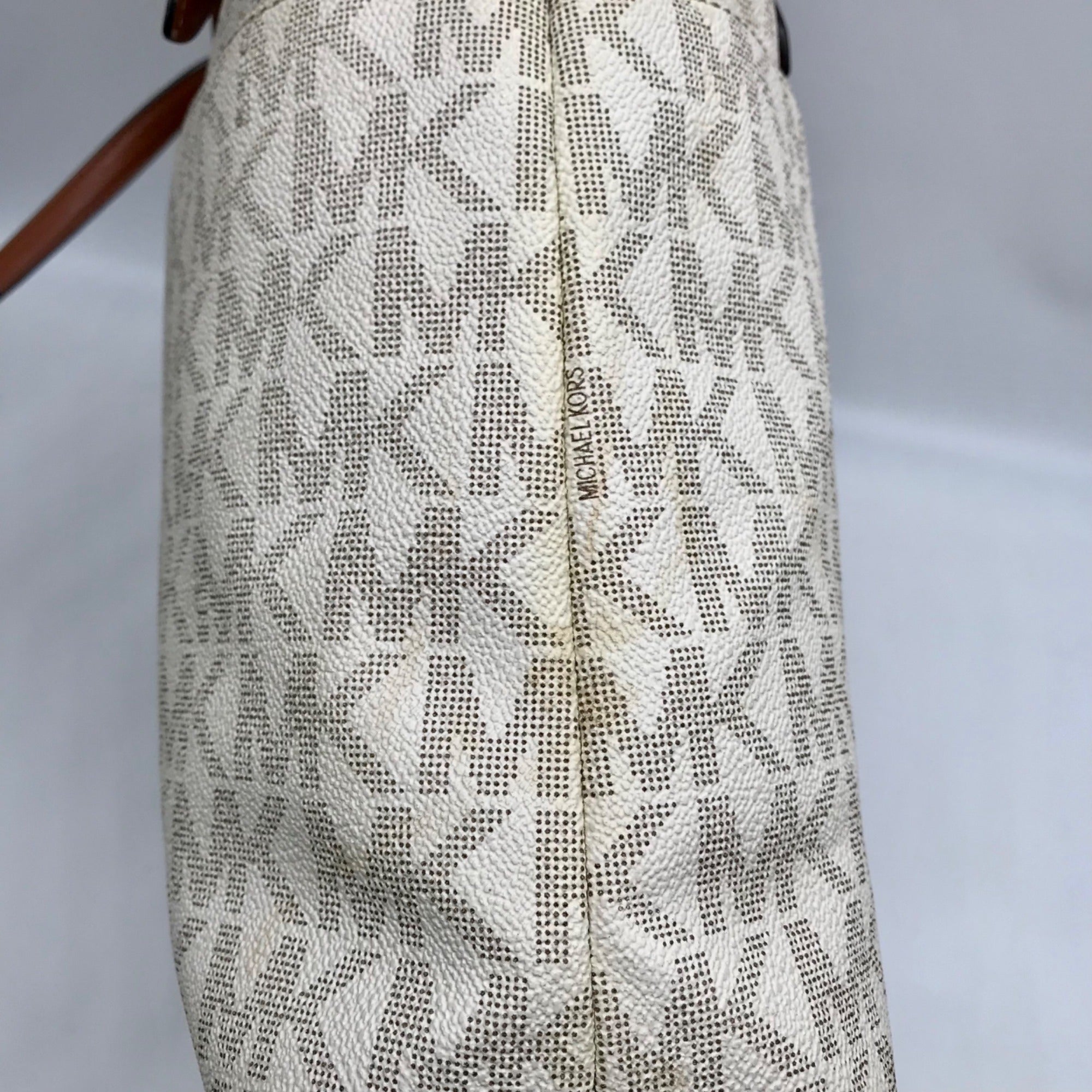 Michael Kors Vanilla And Brown Monogram Coated Canvas Bedford Tote Bag