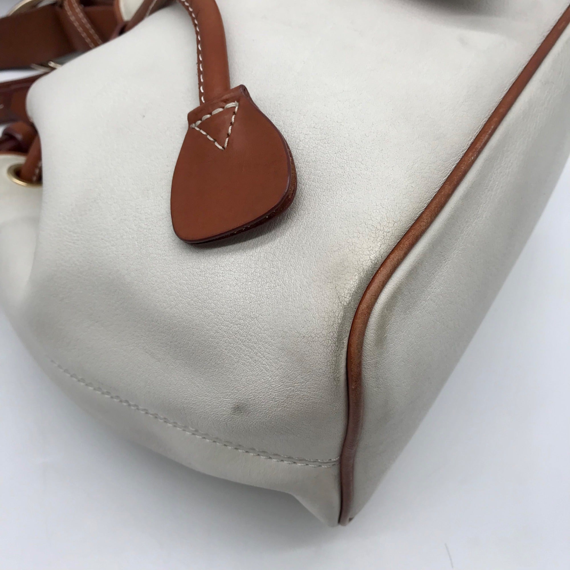 Dooney &amp; Bourke Ivory &amp; Brown Vintage Drawstring Shoulder Bag
