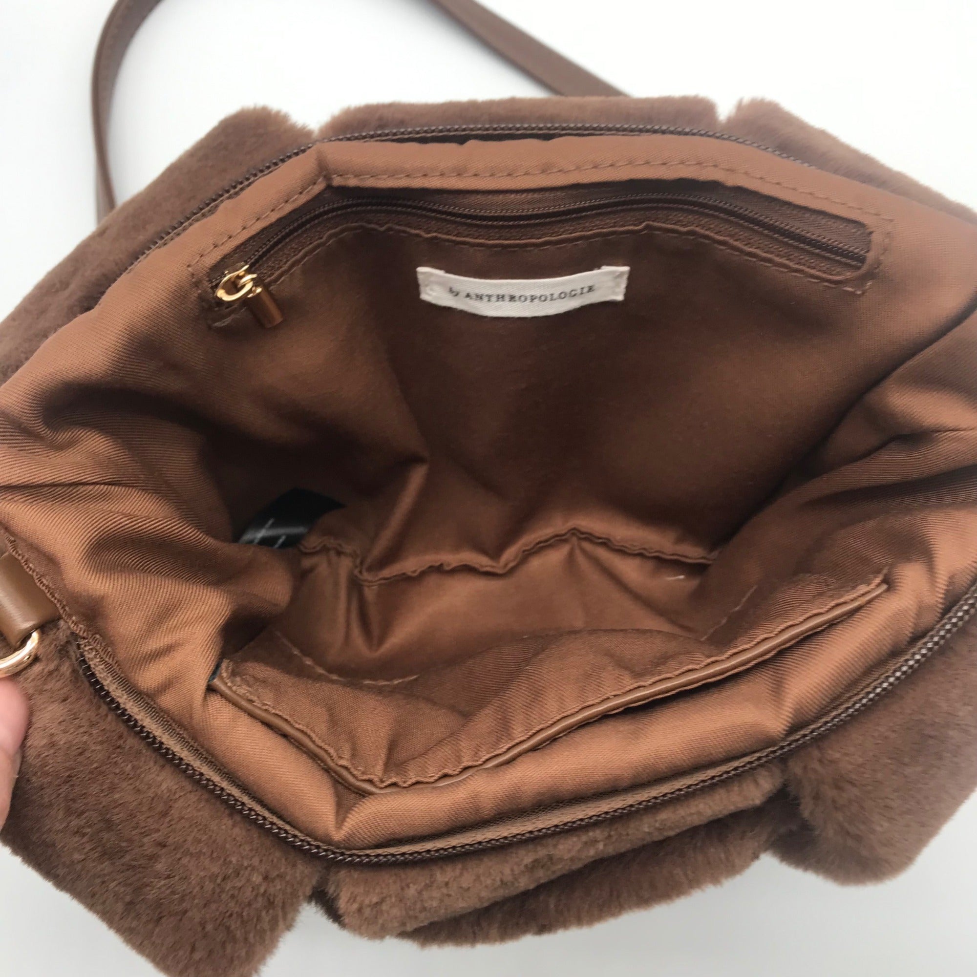 Anthropology Brown Faux Fur Woven Crossbody