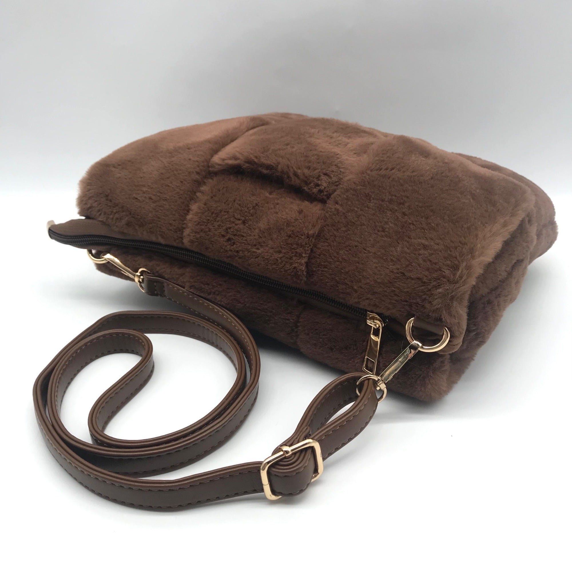 Anthropology Brown Faux Fur Woven Crossbody