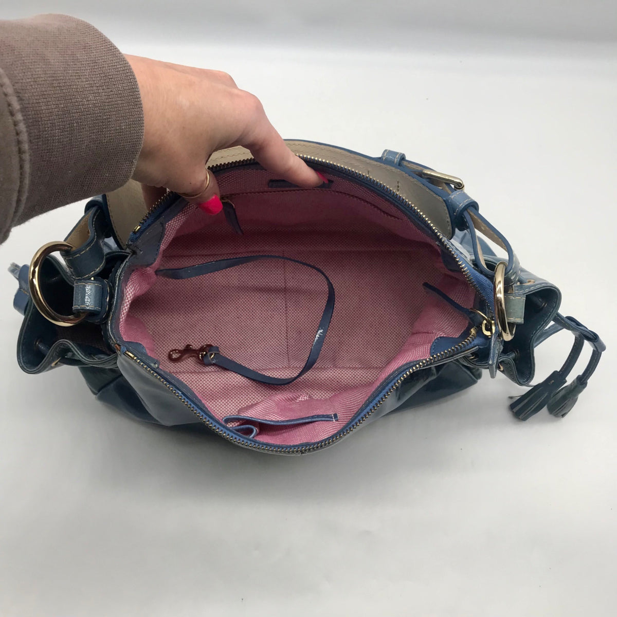 Dooney &amp; Bourke Sky Blue Patent Leather 1975 Collection Shoulder Bag