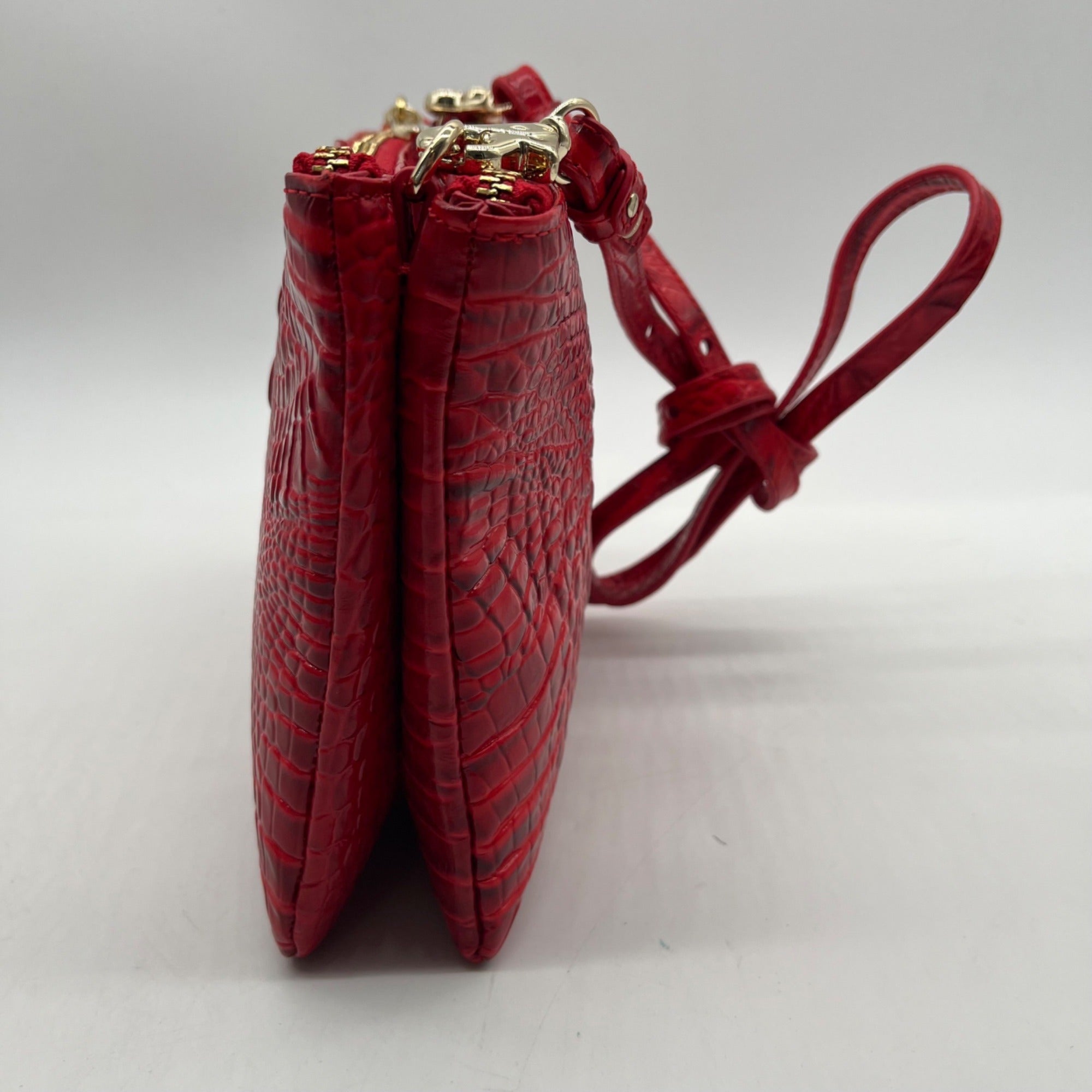 Brahim Red Croc-Embossed Leather Crossbody