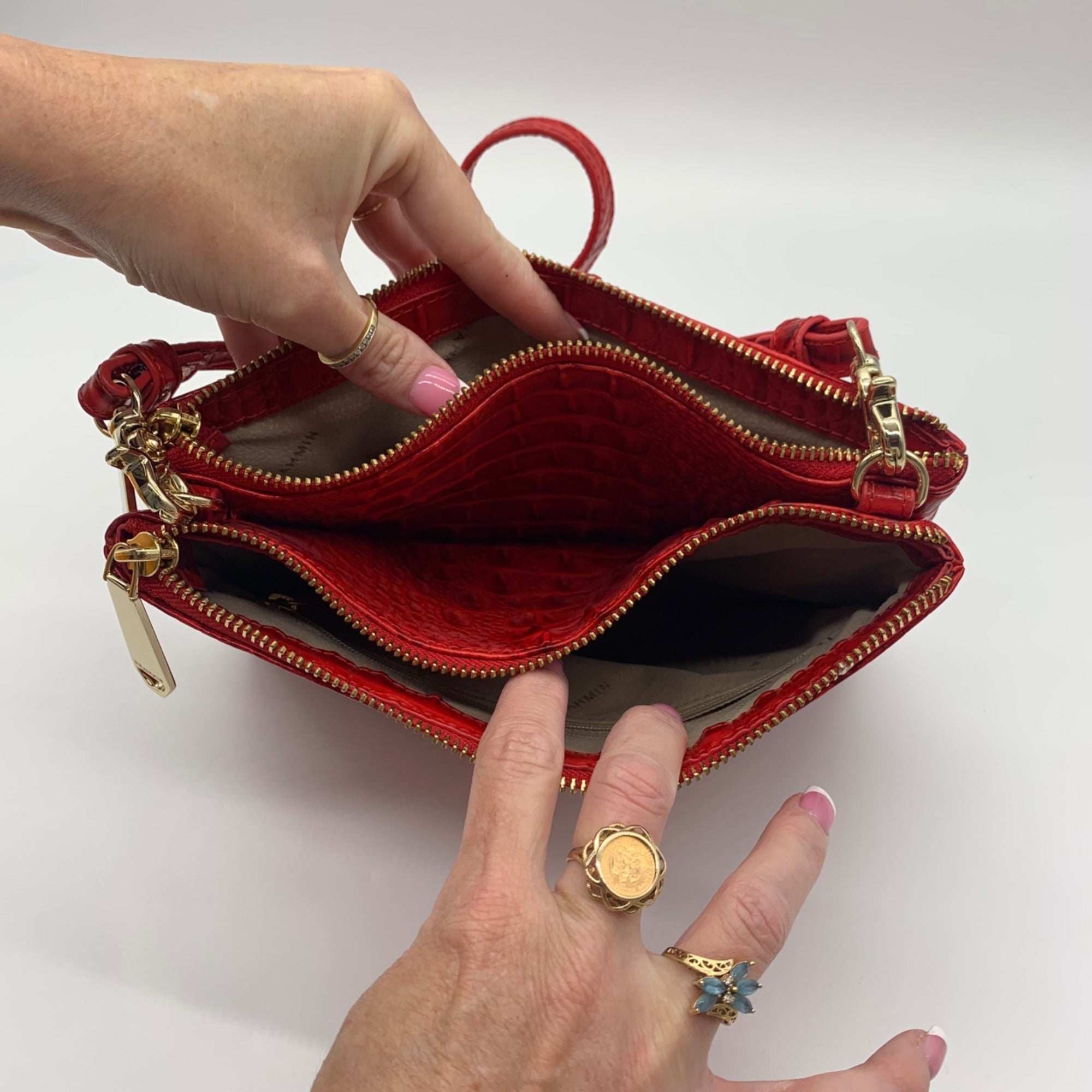 Brahim Red Croc-Embossed Leather Crossbody