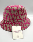 Valentino Garavani Naturale Pink Toile Iconographe Bucket Hat- NWT