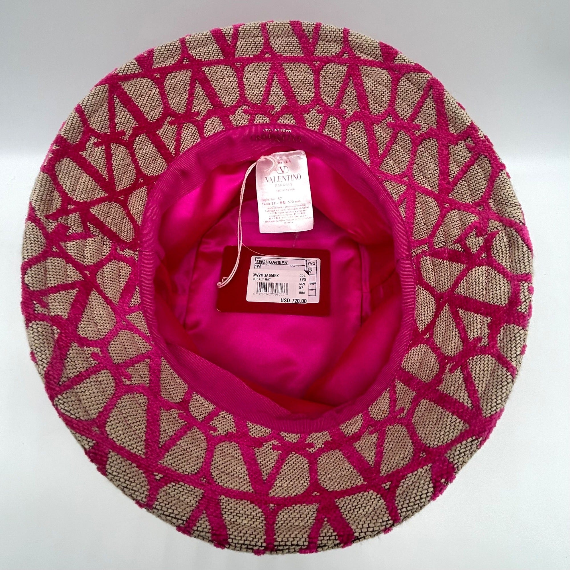 Valentino Garavani Naturale Pink Toile Iconographe Bucket Hat- NWT