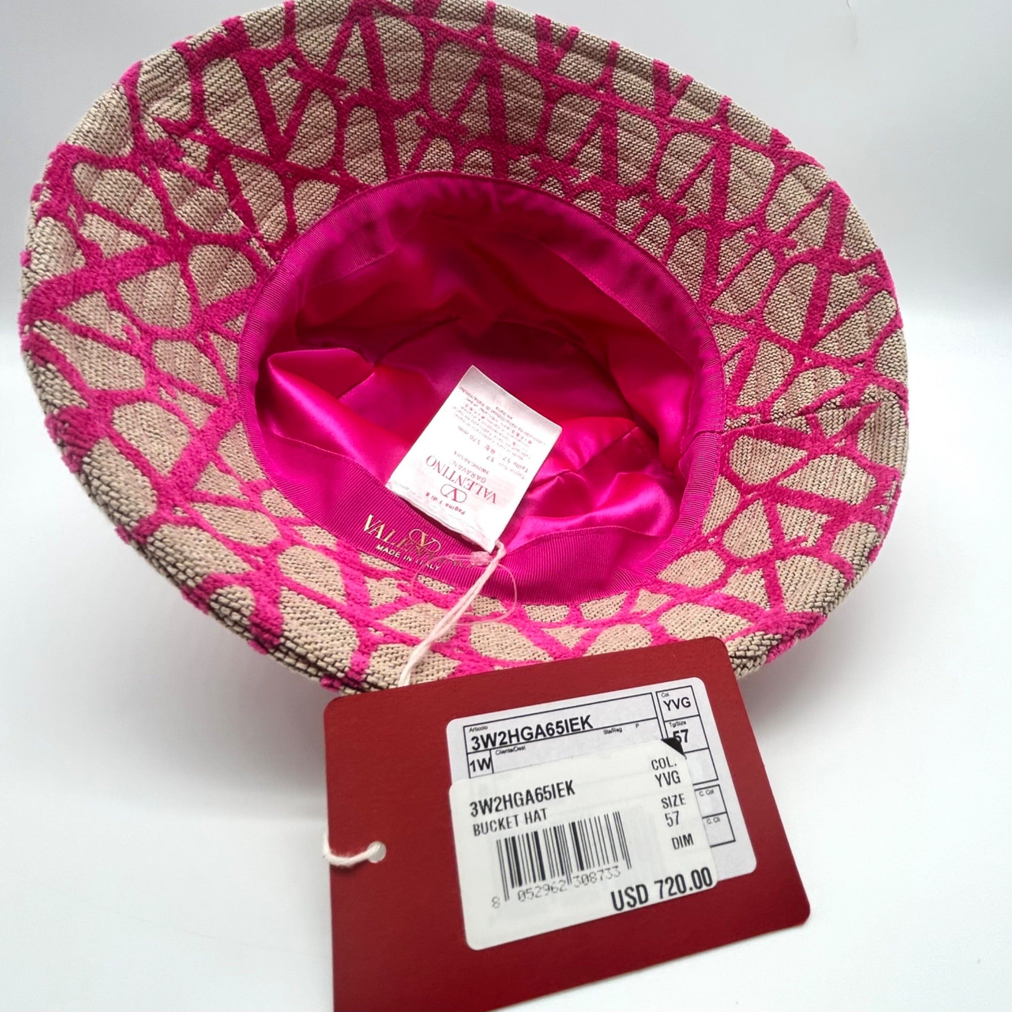 Valentino Garavani Naturale Pink Toile Iconographe Bucket Hat- NWT