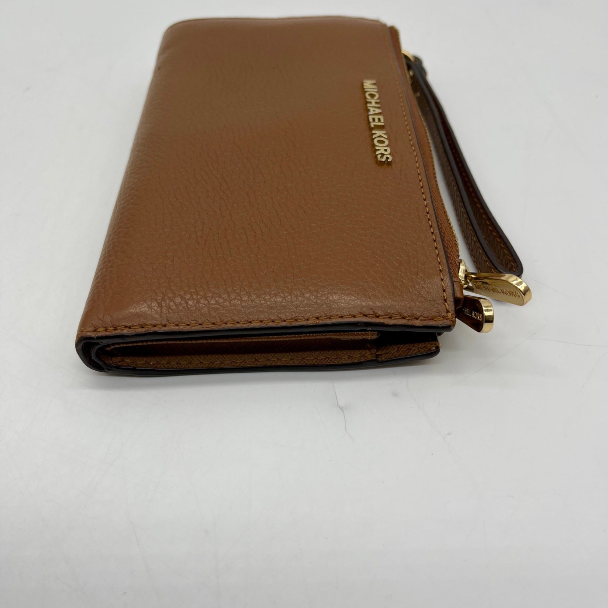 Michael Kors Brown Pebbled Leather Double Zip Wristlet