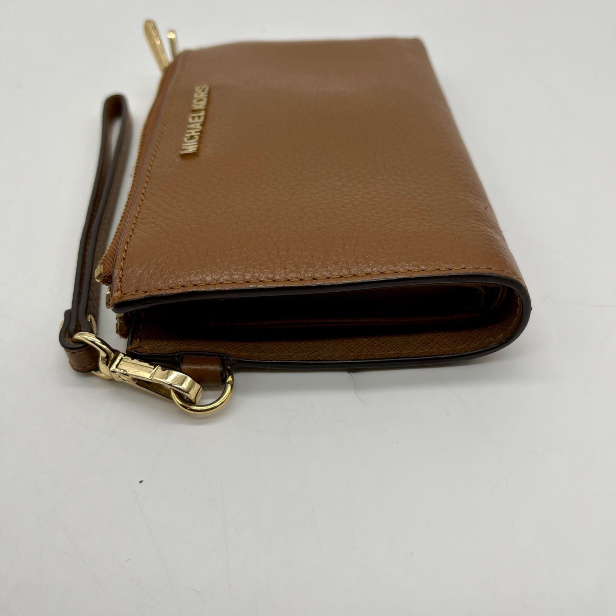 Michael Kors Brown Pebbled Leather Double Zip Wristlet