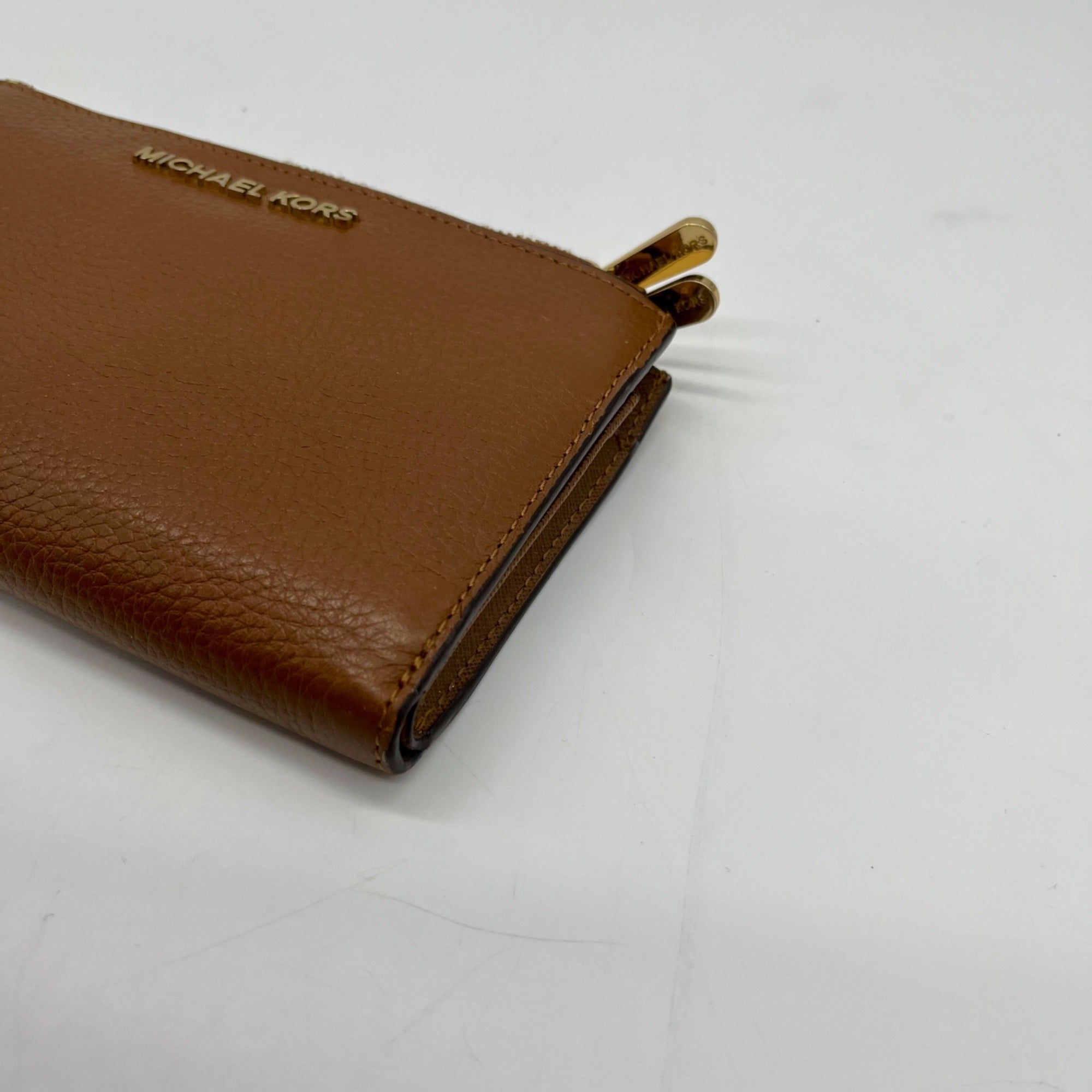 Michael Kors Brown Pebbled Leather Double Zip Wristlet