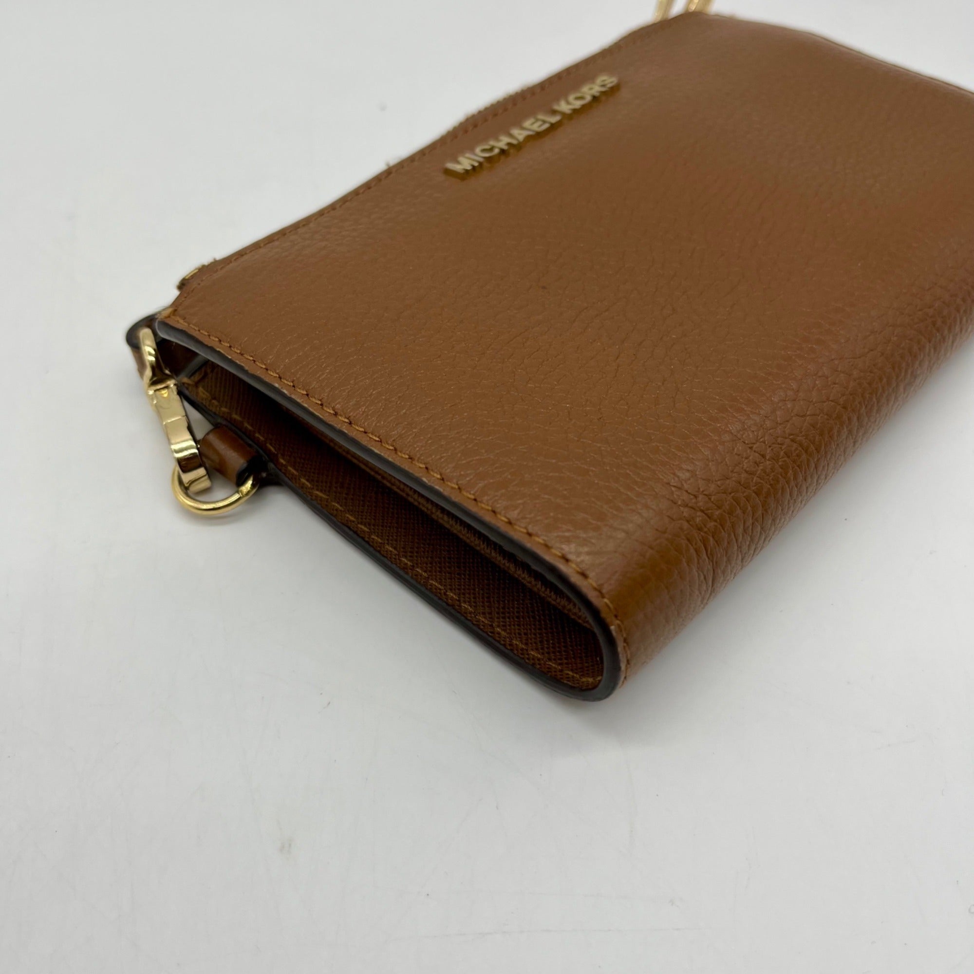 Michael Kors Brown Pebbled Leather Double Zip Wristlet