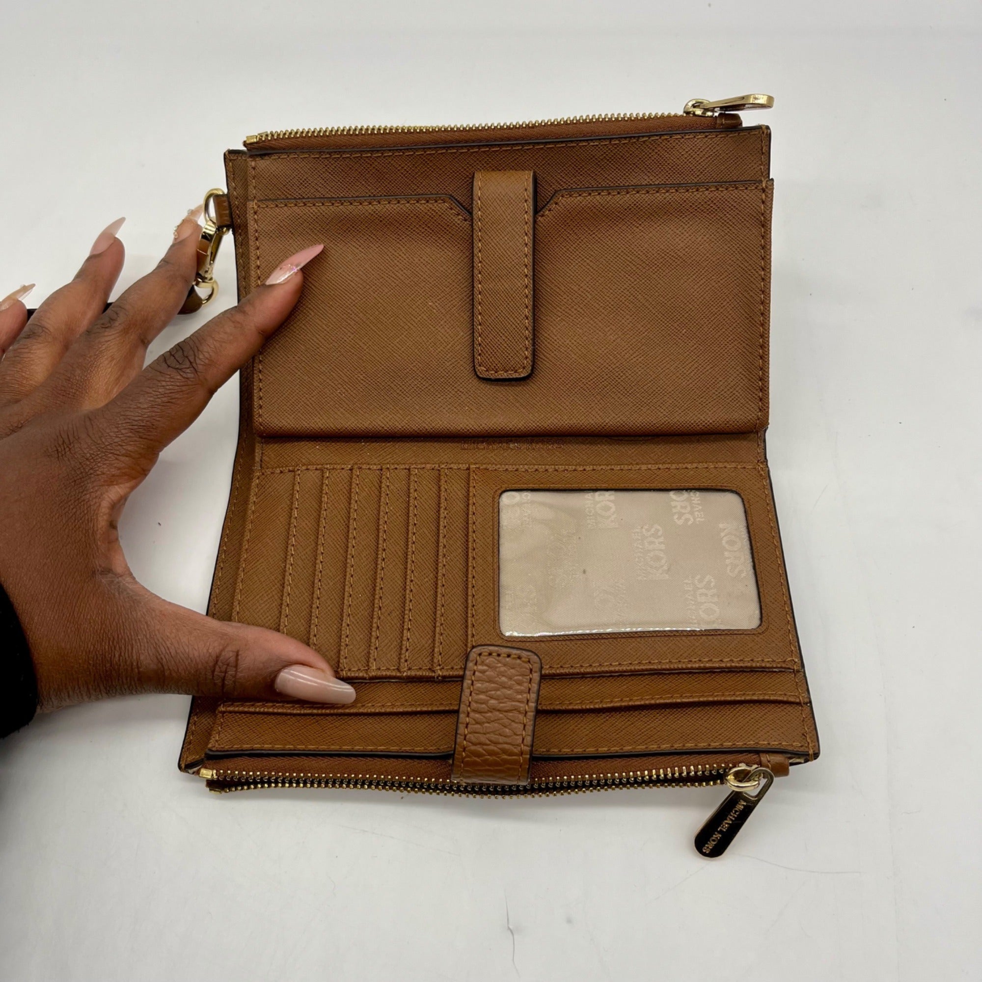 Michael Kors Brown Pebbled Leather Double Zip Wristlet