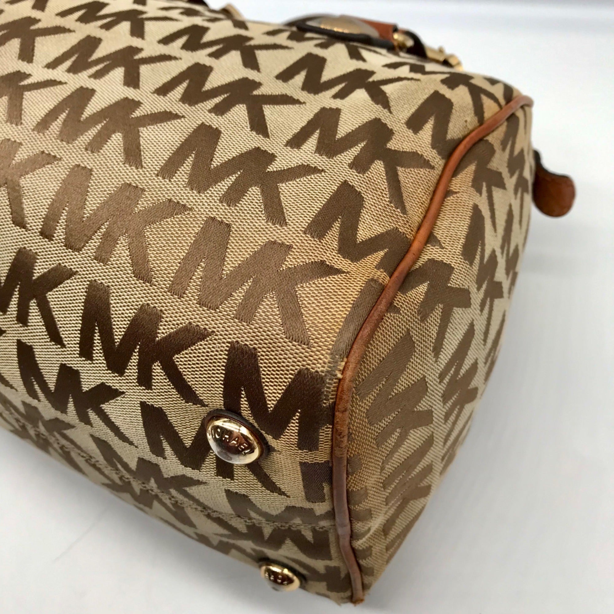 Michael Kors Khaki Monogram Canvas Grayson Satchel Bag