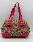 Bebe Tan and Pink Monogram Canvas Shoulder Bag