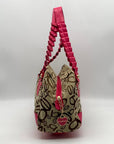 Bebe Tan and Pink Monogram Canvas Shoulder Bag