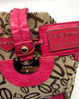 Bebe Tan and Pink Monogram Canvas Shoulder Bag