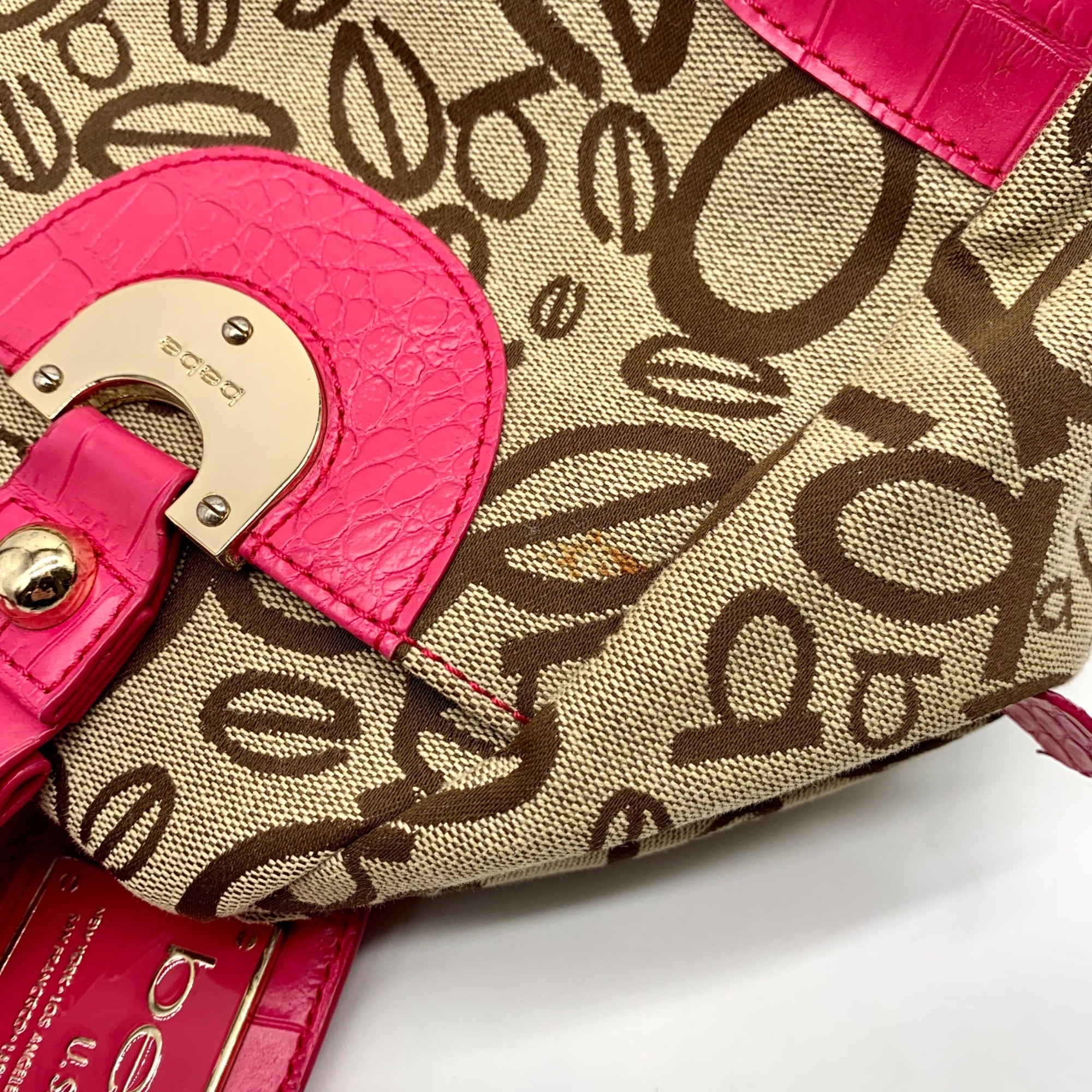 Bebe Tan and Pink Monogram Canvas Shoulder Bag