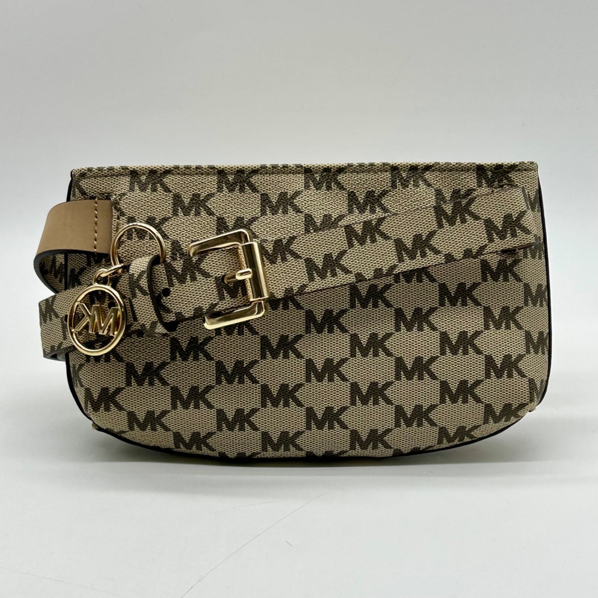 Michael Kors Khaki Coated Canvas And Leather Belt Bag