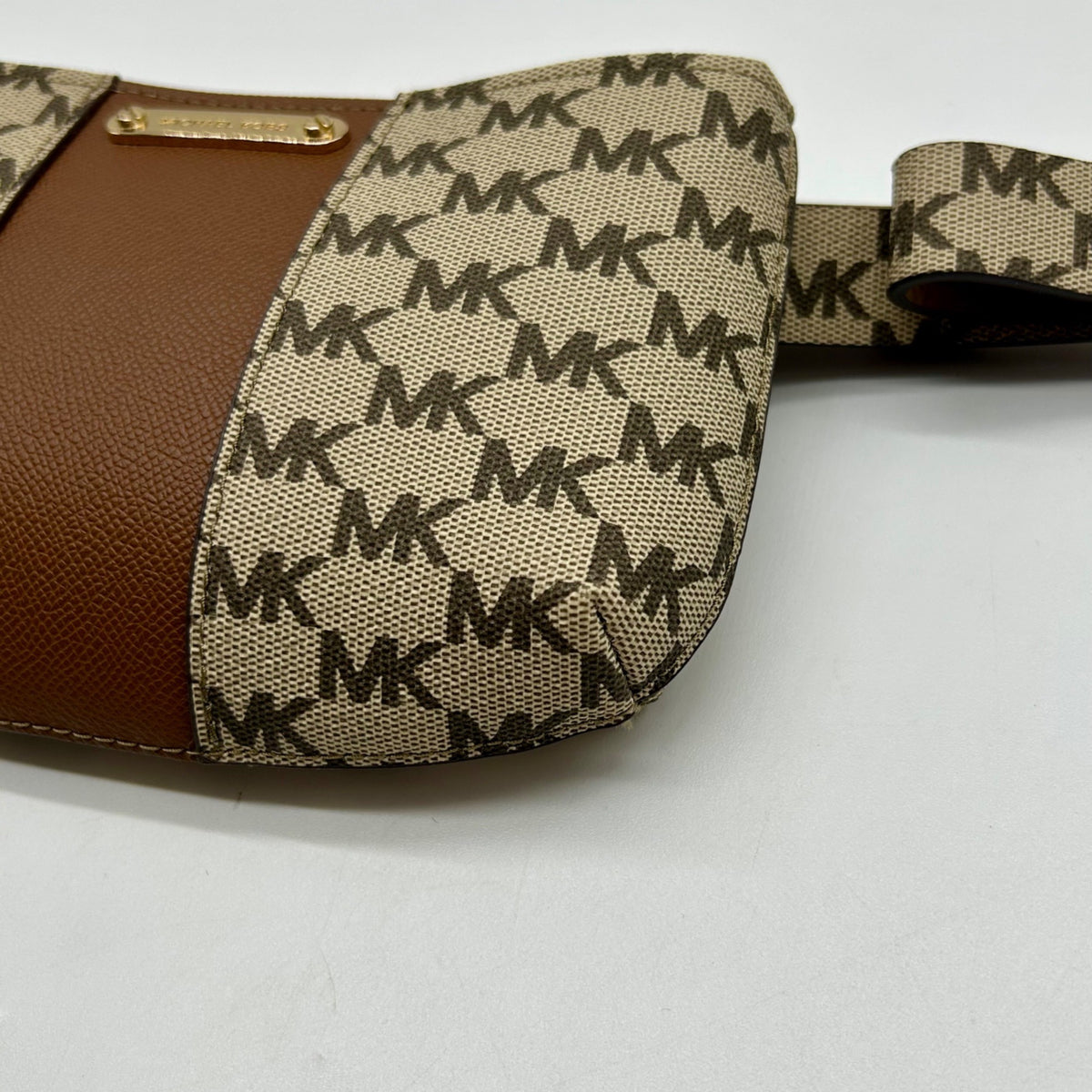 Michael Kors Khaki Coated Canvas And Leather Belt Bag