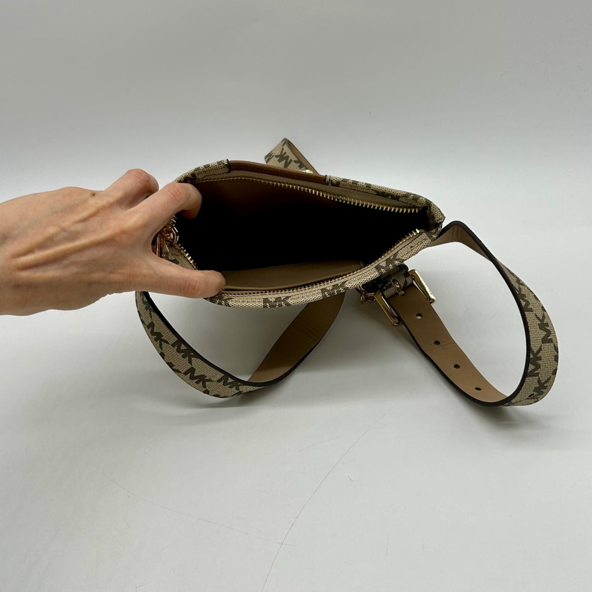 Michael Kors Khaki Coated Canvas And Leather Belt Bag