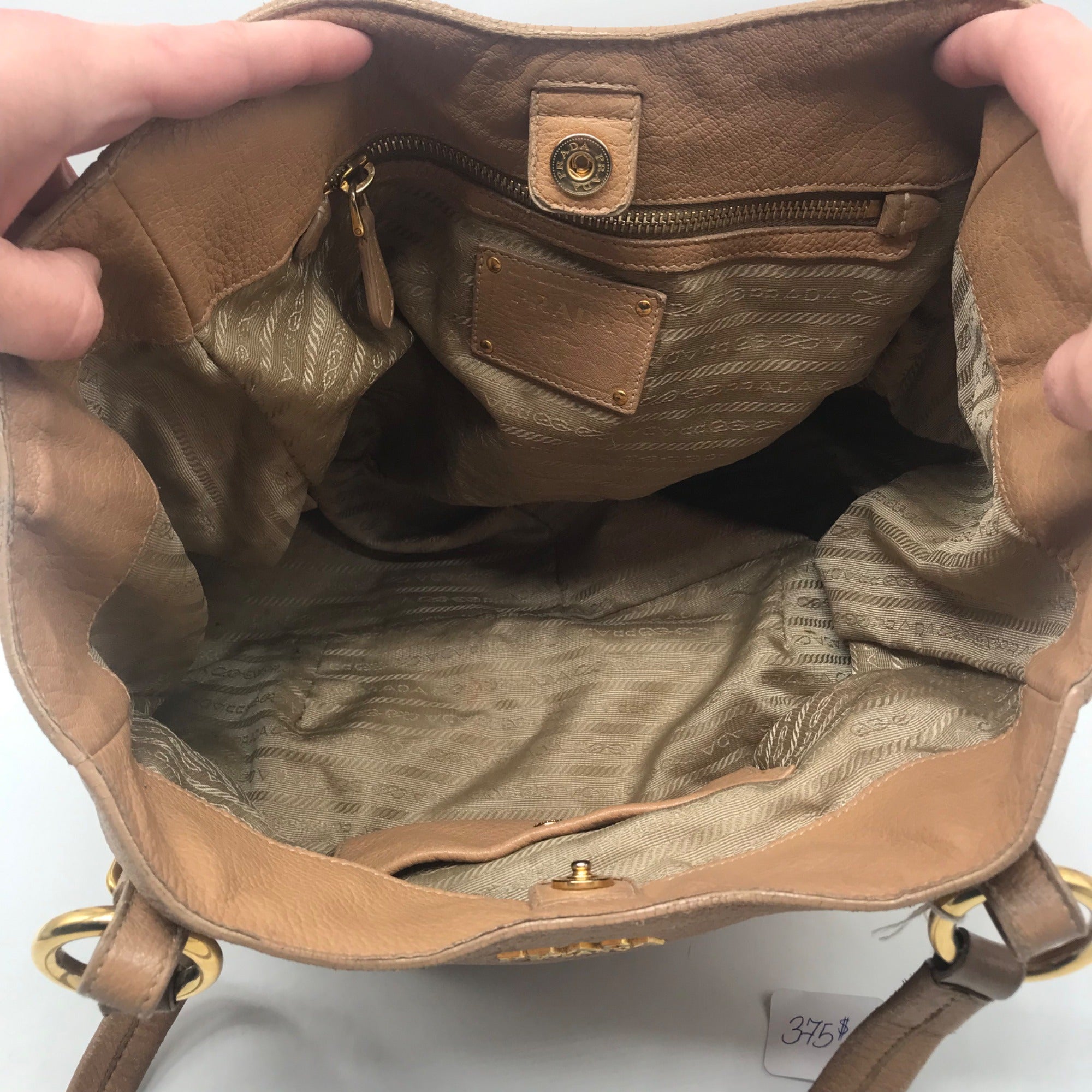 Prada Tan Cervo Sacca 2 Manici Shoulder Bag