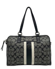 Coach Gray And Black Leather Signature Stripe Satchel Bag F24362