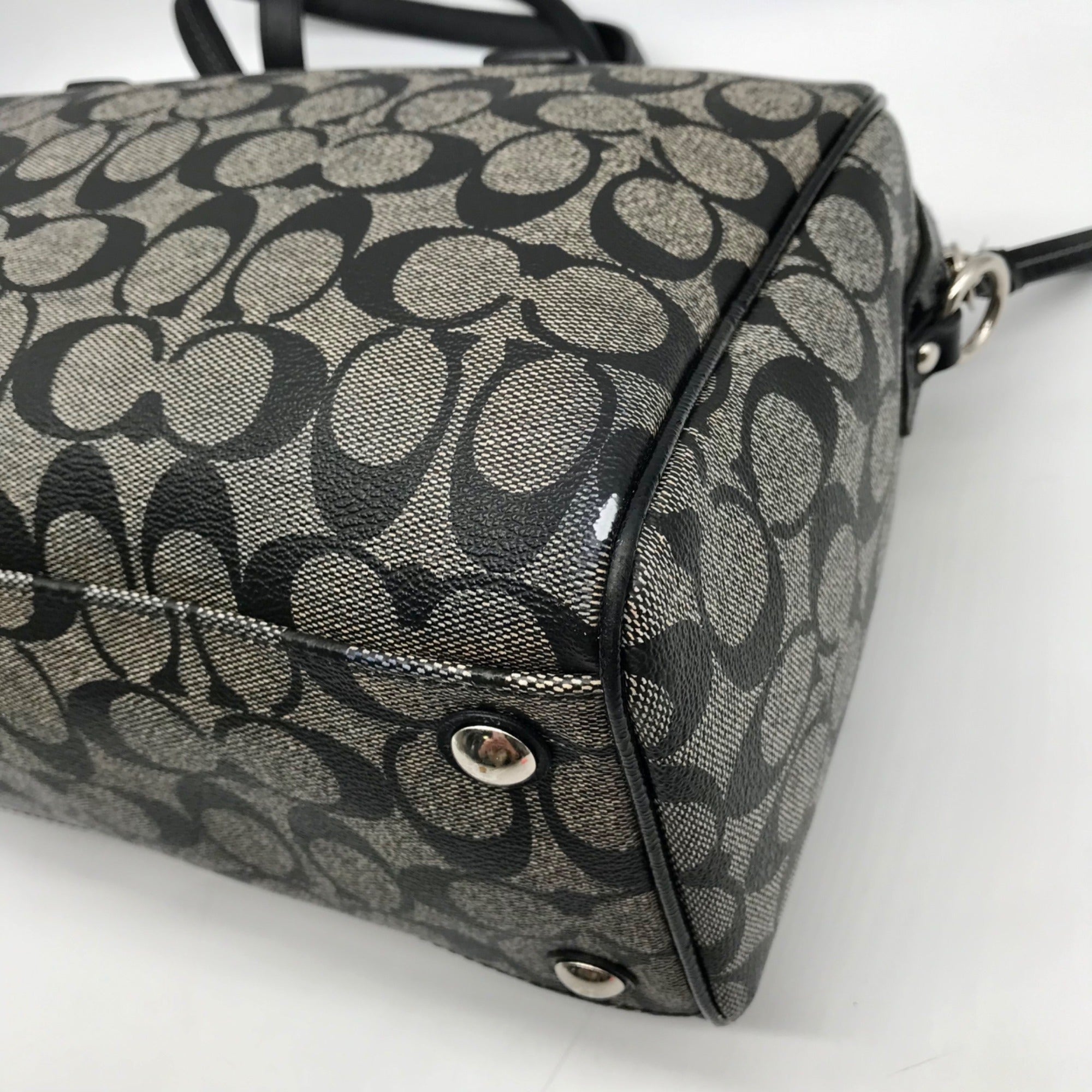 Coach Gray And Black Leather Signature Stripe Satchel Bag F24362