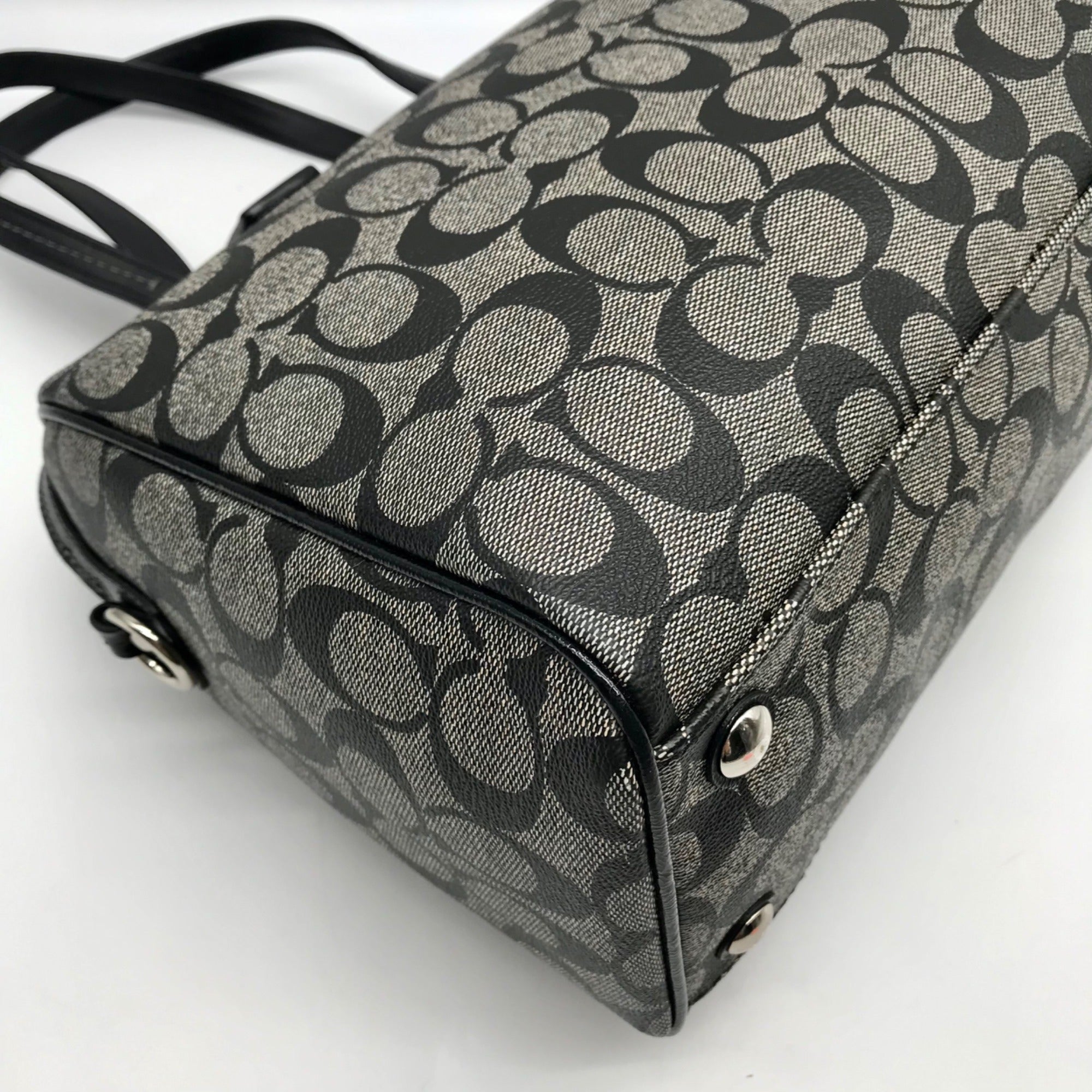 Coach Gray And Black Leather Signature Stripe Satchel Bag F24362