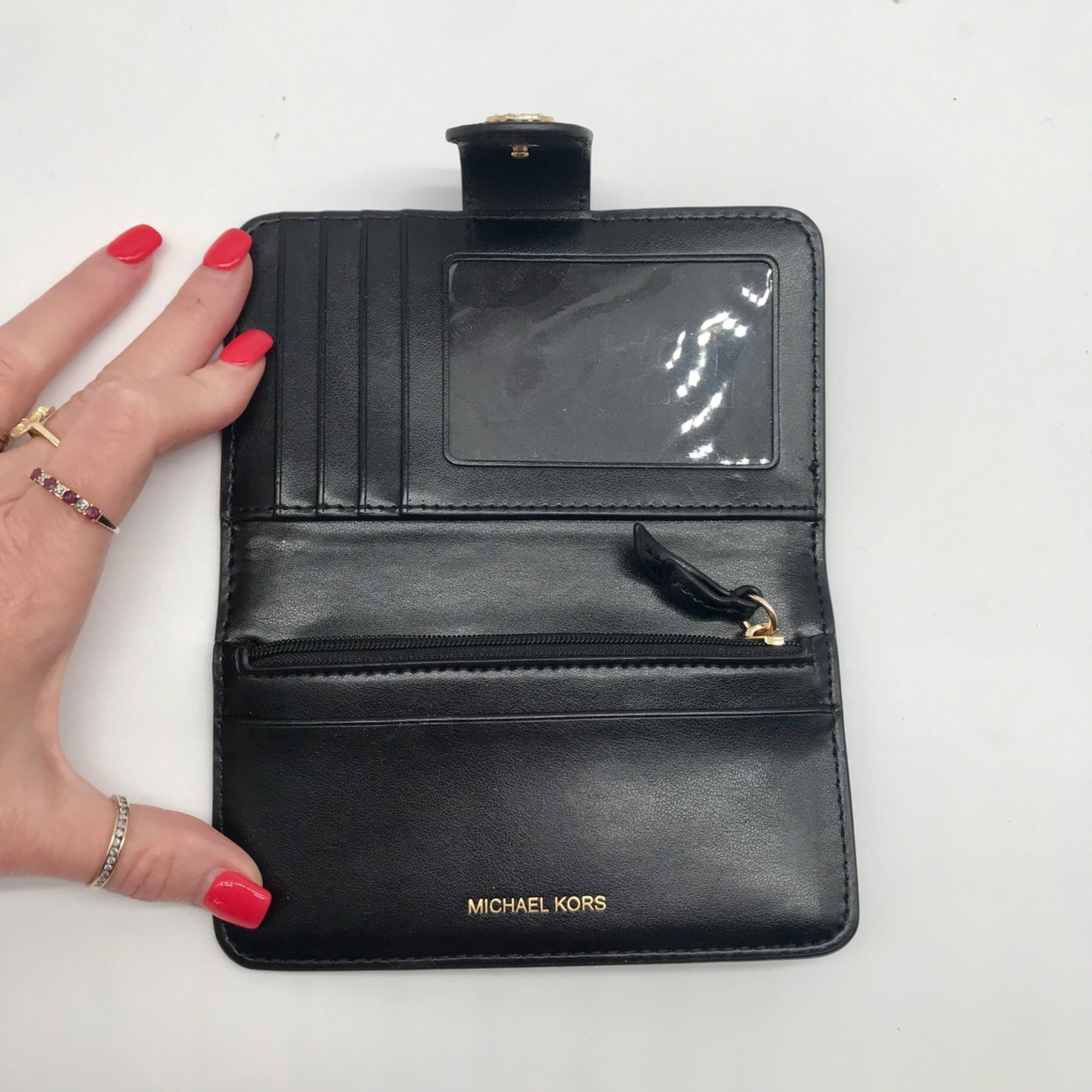 Michael Kors Black Leather Charm Medium Tab Bifold Wallet