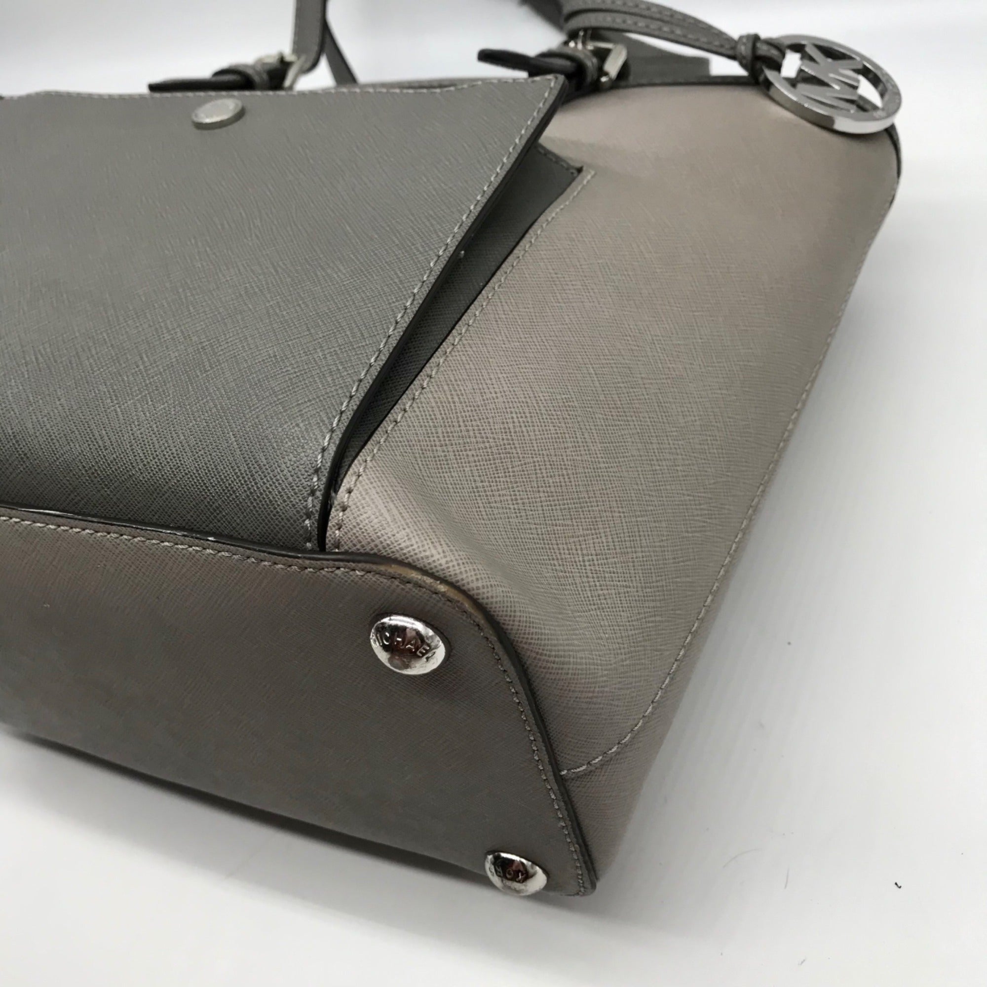 Michael Kors Gray Saffiano Leather Jet Set Pocket Tote Bag