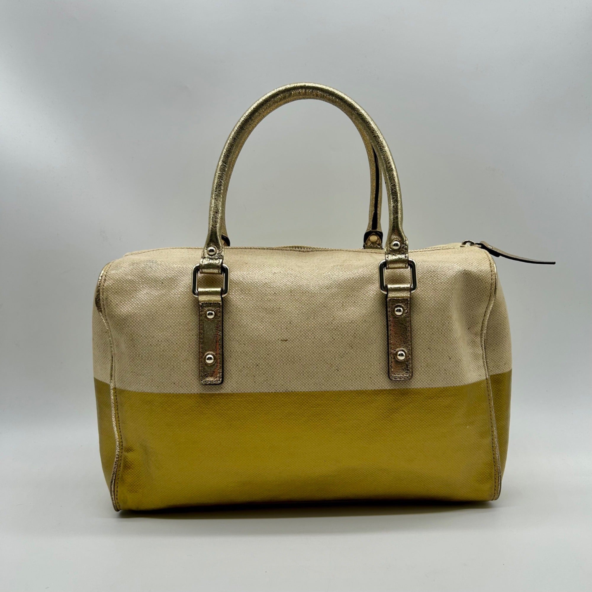 Kate Spade Beige Melinda Flicker Metallic Gold Satchel Bag