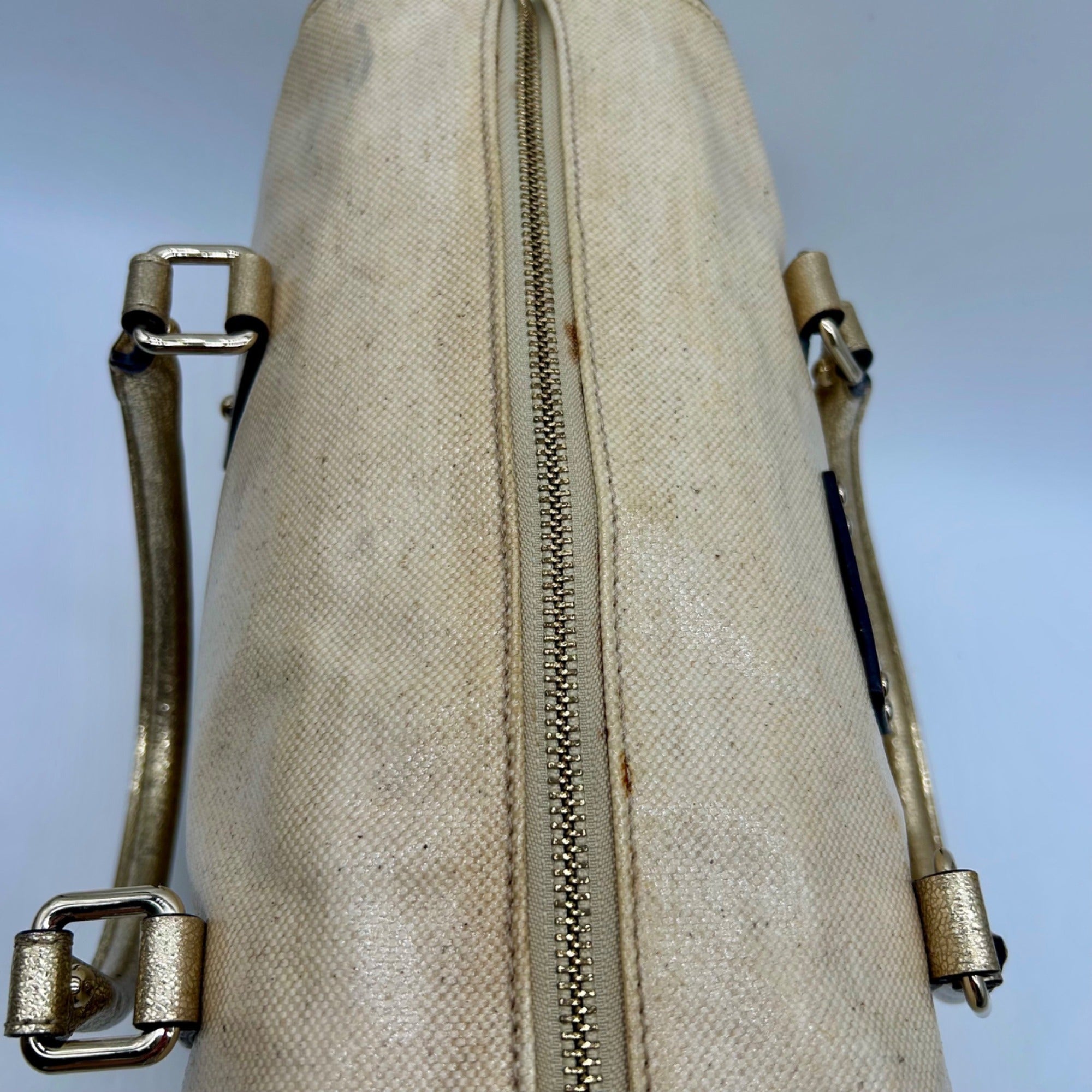 Kate Spade Beige Melinda Flicker Metallic Gold Satchel Bag
