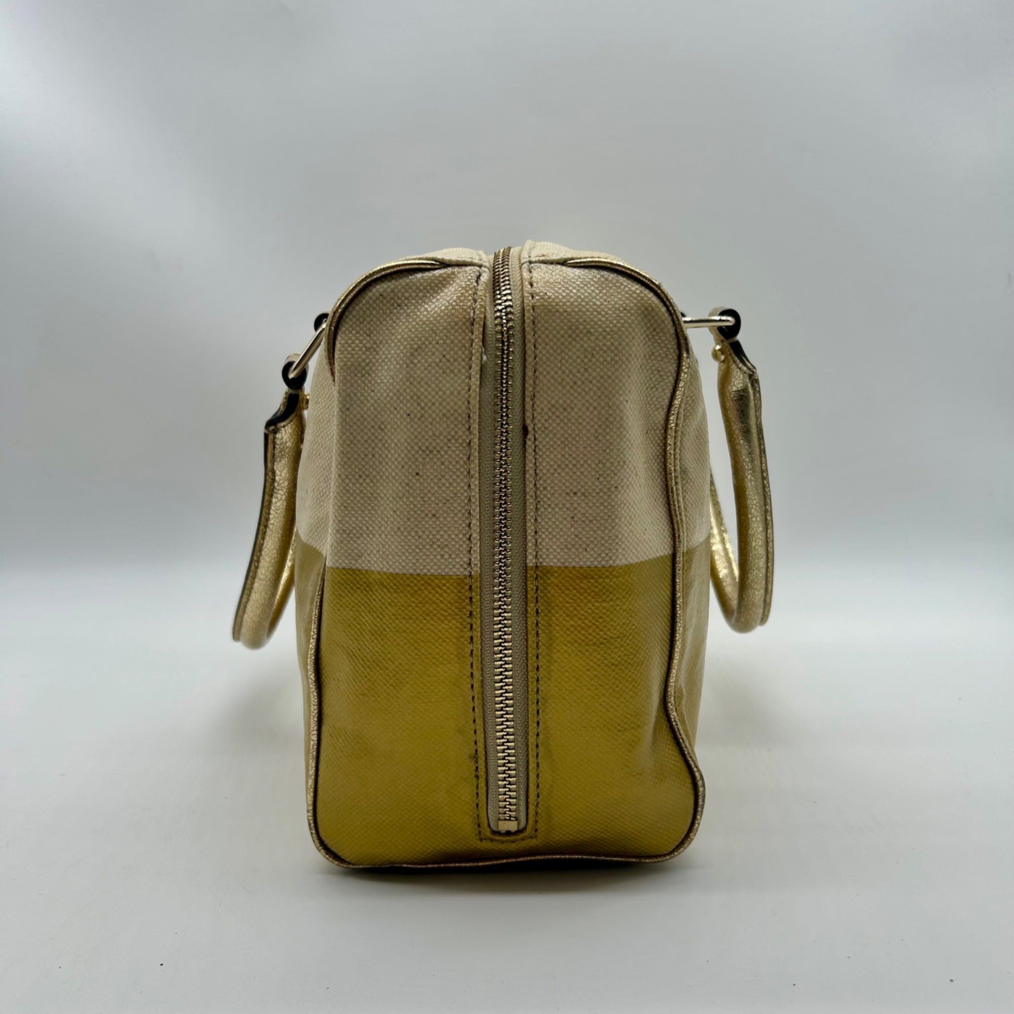 Kate Spade Beige Melinda Flicker Metallic Gold Satchel Bag