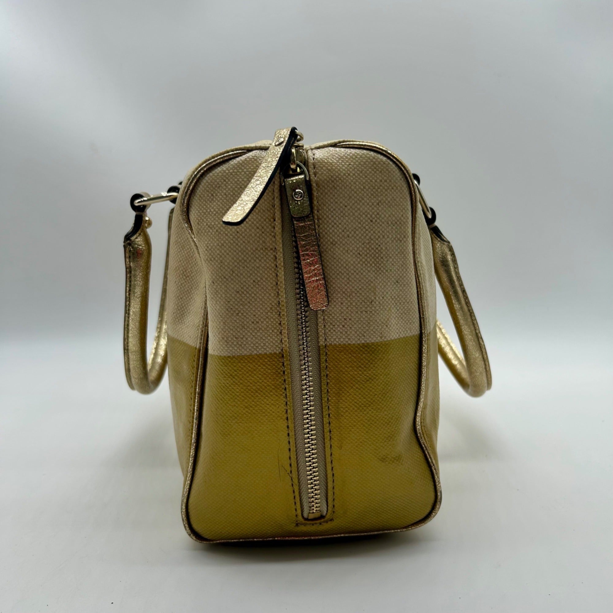 Kate Spade Beige Melinda Flicker Metallic Gold Satchel Bag