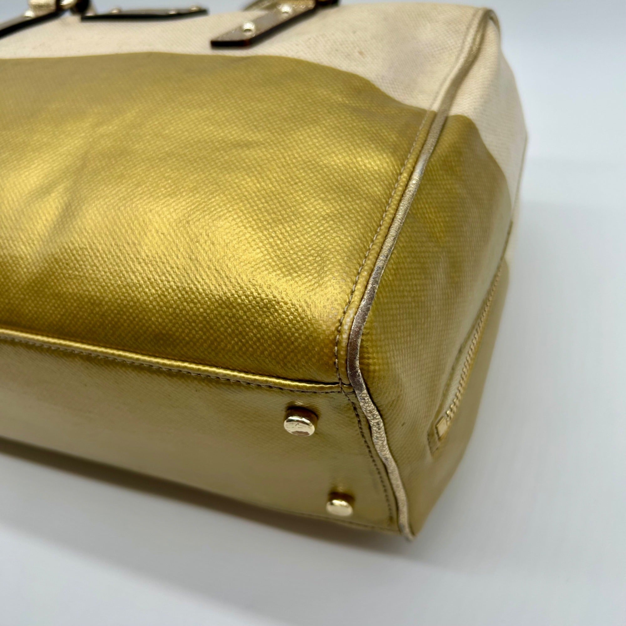 Kate Spade Beige Melinda Flicker Metallic Gold Satchel Bag
