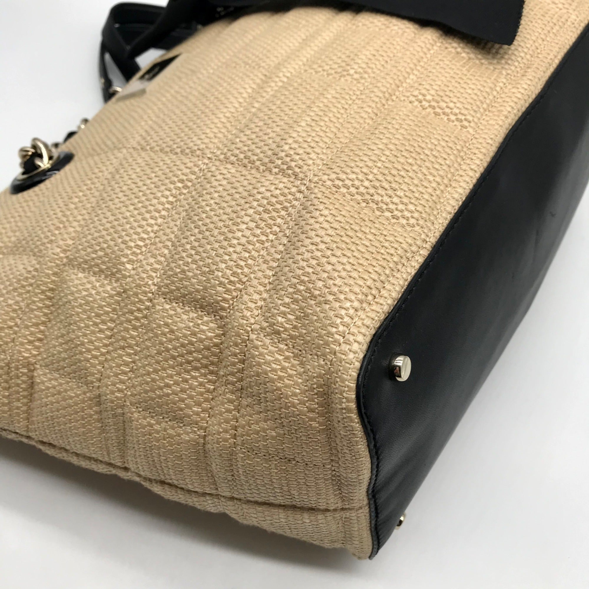 Kate Spade Tan Straw Coal Tote Bag