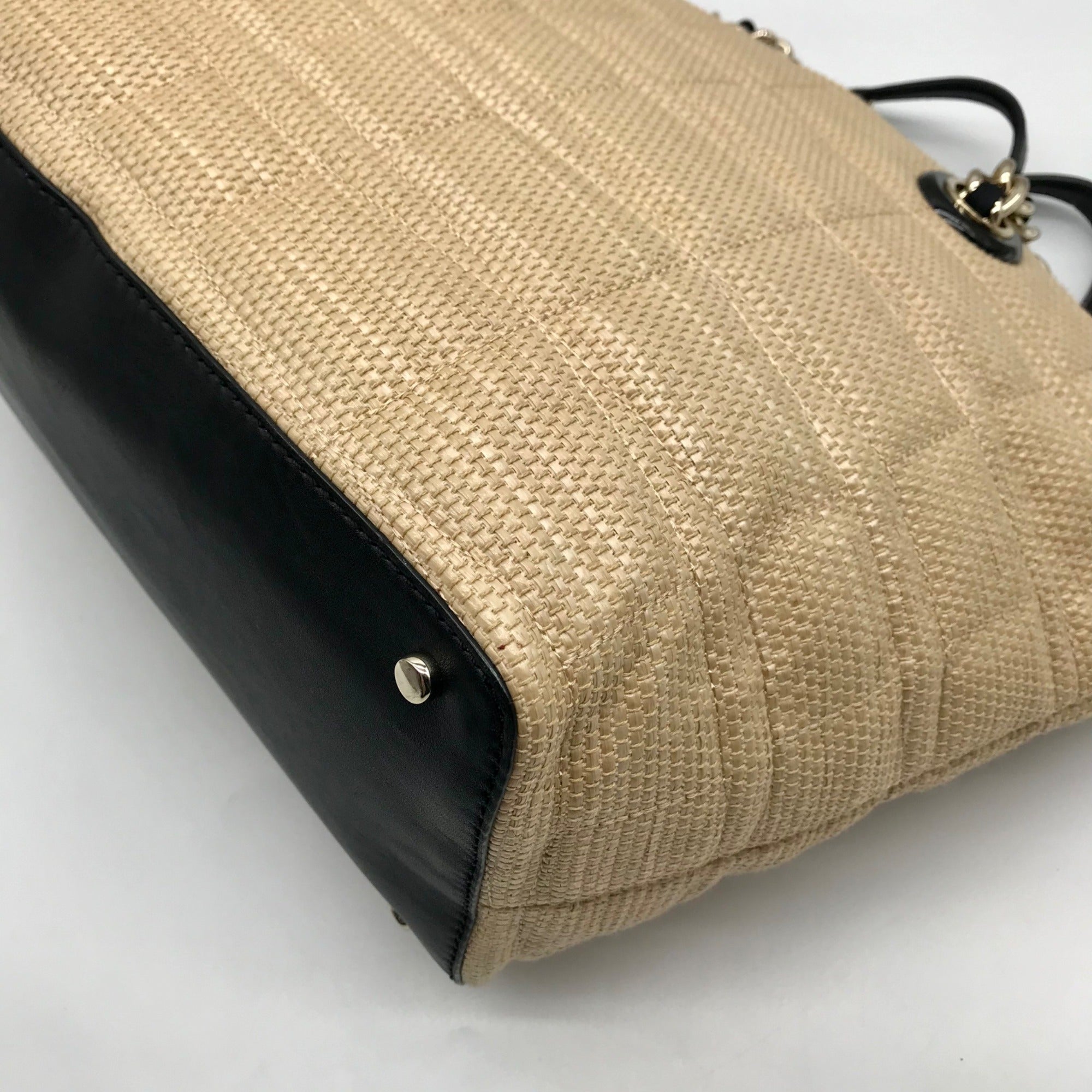 Kate Spade Tan Straw Coal Tote Bag