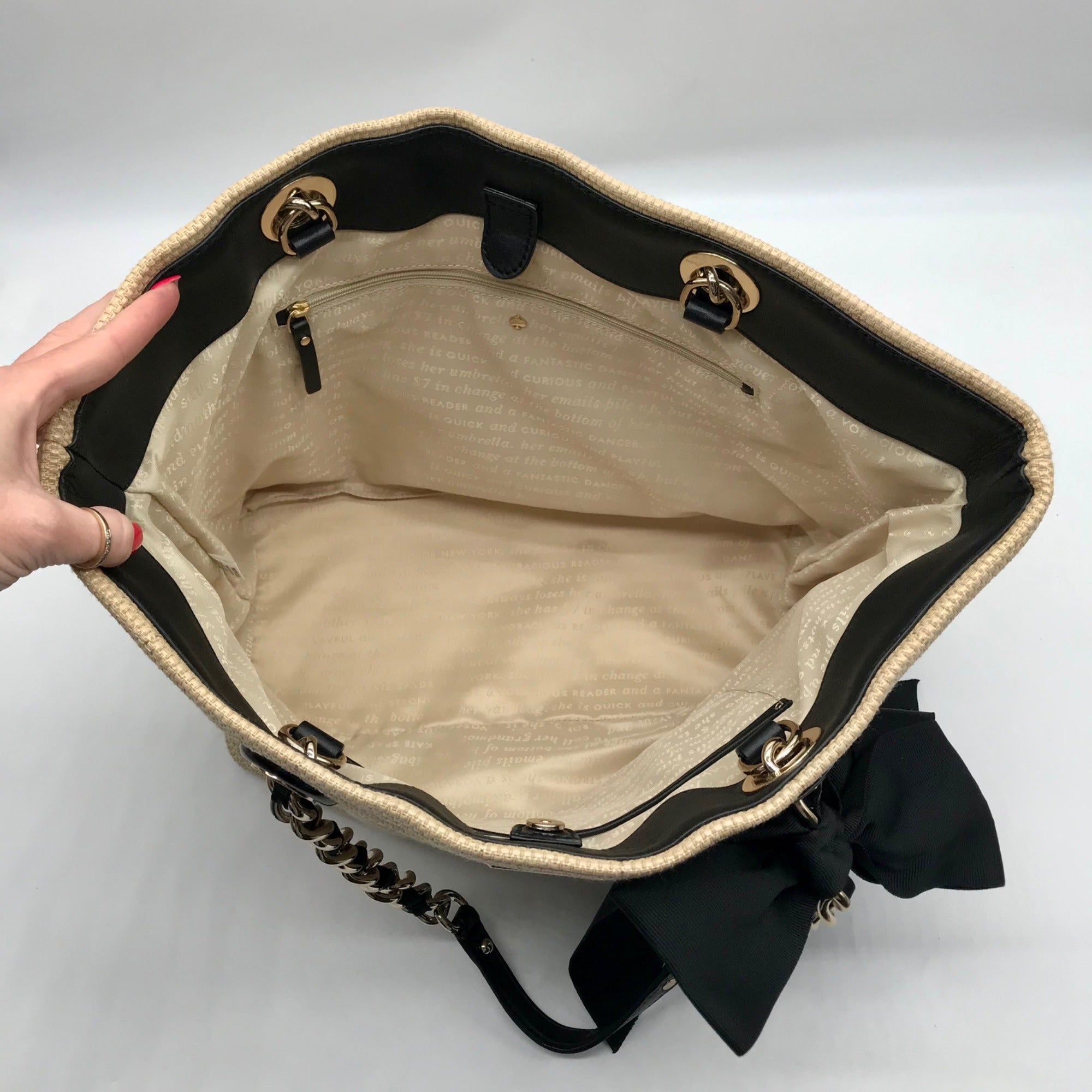 Kate Spade Tan Straw Coal Tote Bag