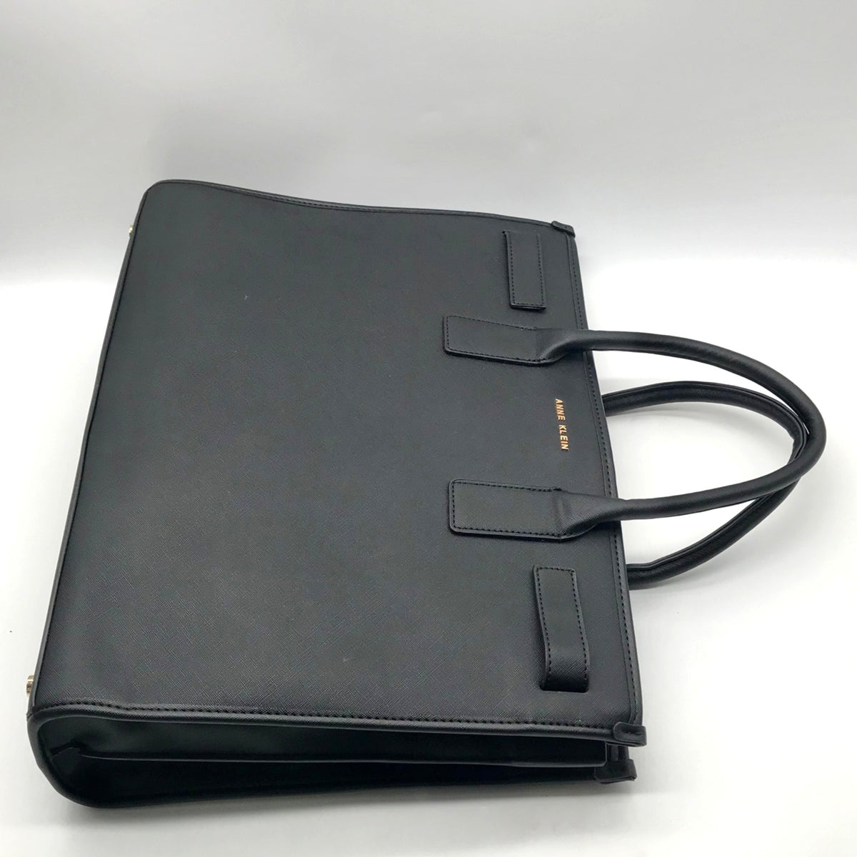 Anne Klein Black Faux Saffiano Leather Large Tote Bag Set