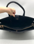 Anne Klein Black Faux Saffiano Leather Large Tote Bag Set