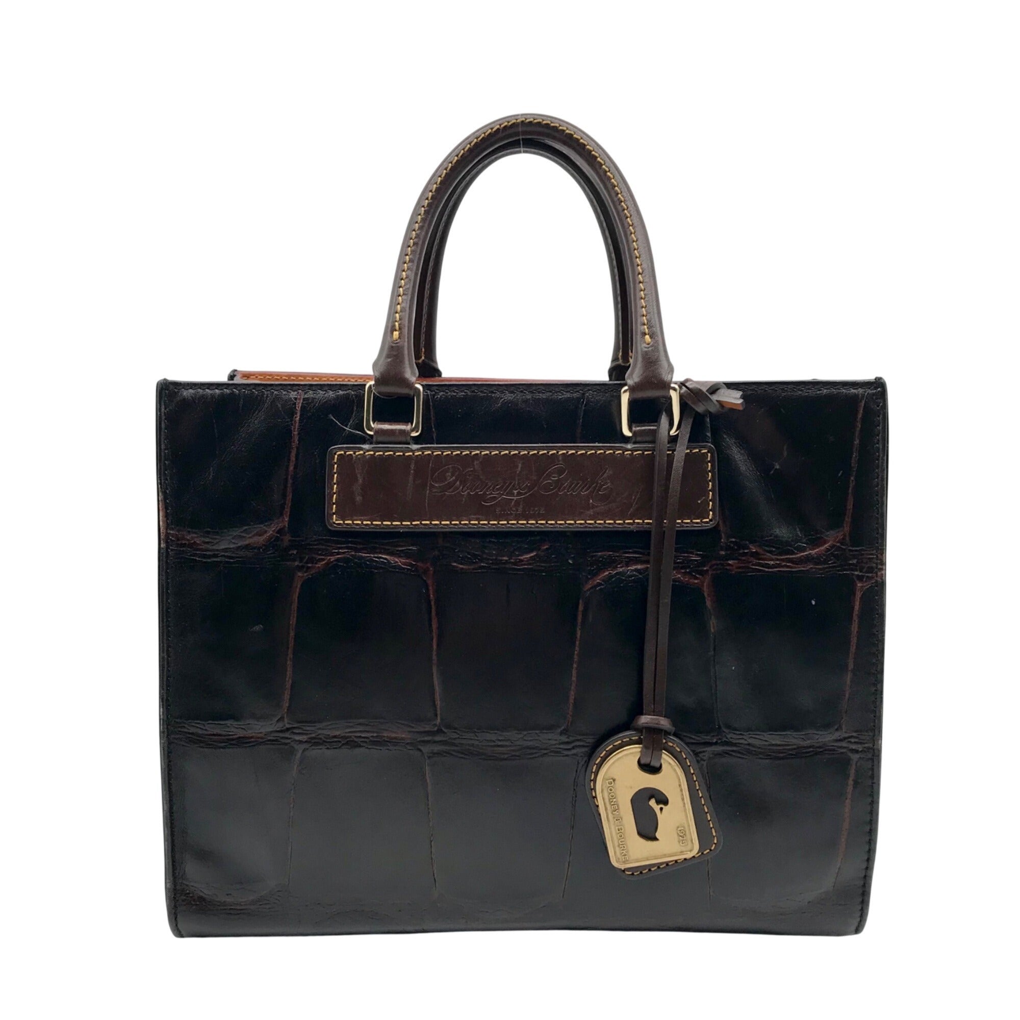 Dooney &amp; Bourke Brown Croc Embossed Leather Janine Convertible Satchel